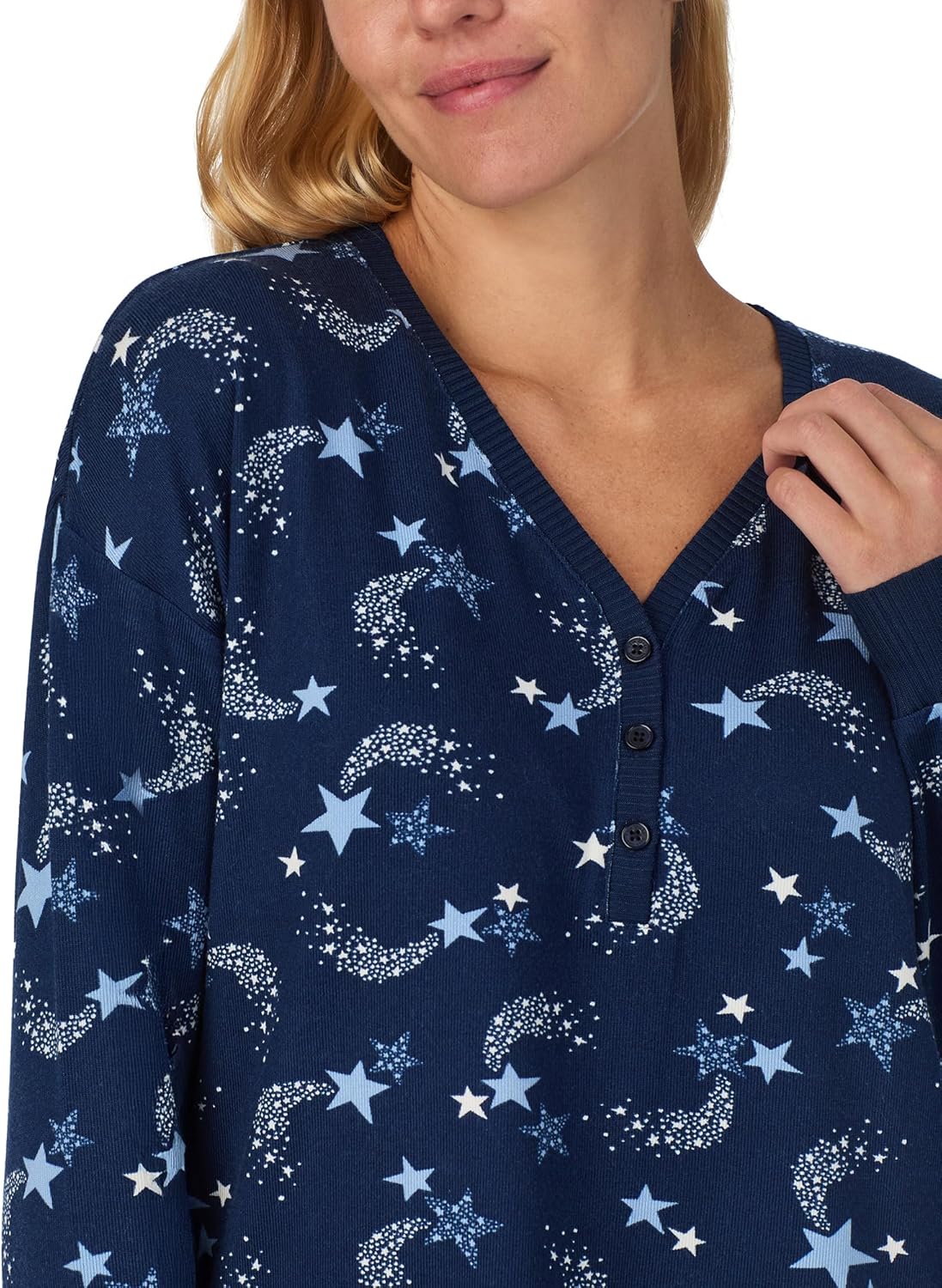 kate spade new york Women's 2-Piece Long Sleeve Henley Top & Jogger Pant Pajama Set, Brushed Cozy Soft Jersey, Ribbed Cuffs - Image 2