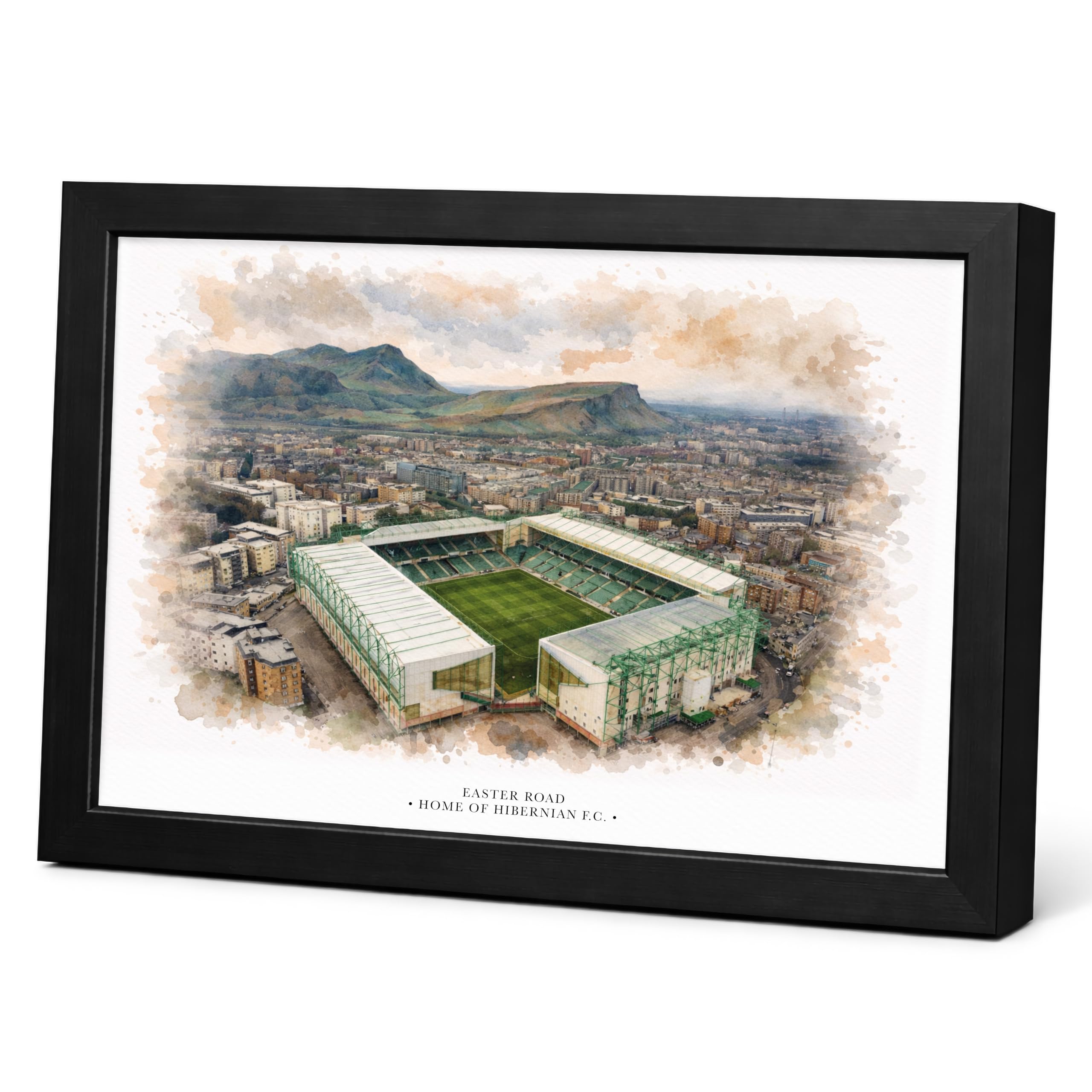 Made by Mika Ltd Hibernian Easter Road Stadium Watercolour Print – Football Stadium Art – Home of HIbernian FC – Soccer Wall Decor – Gift for Hibs Fans
