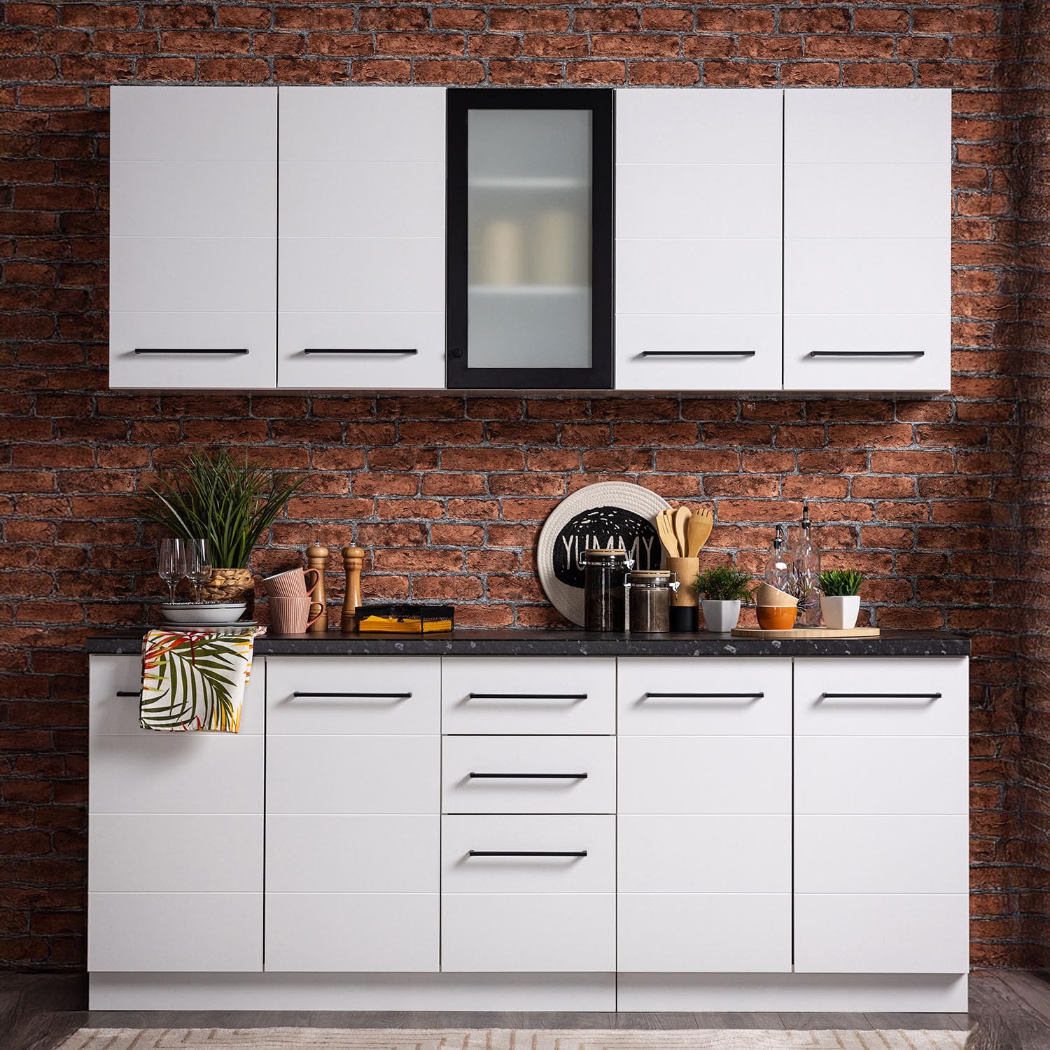 Homestyle4u Aneks kuchenny 200 cm biały – blok kuchenny bez urządzeń elektrycznych