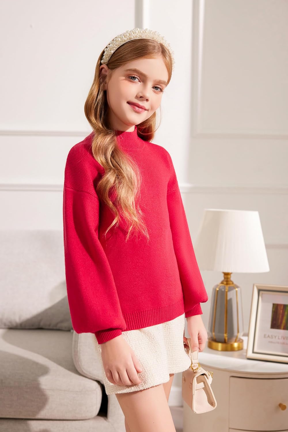 Arshiner Girls Sweater Mock Neck Pullover Casual Latern Sleeve Knit Jumper Tops
