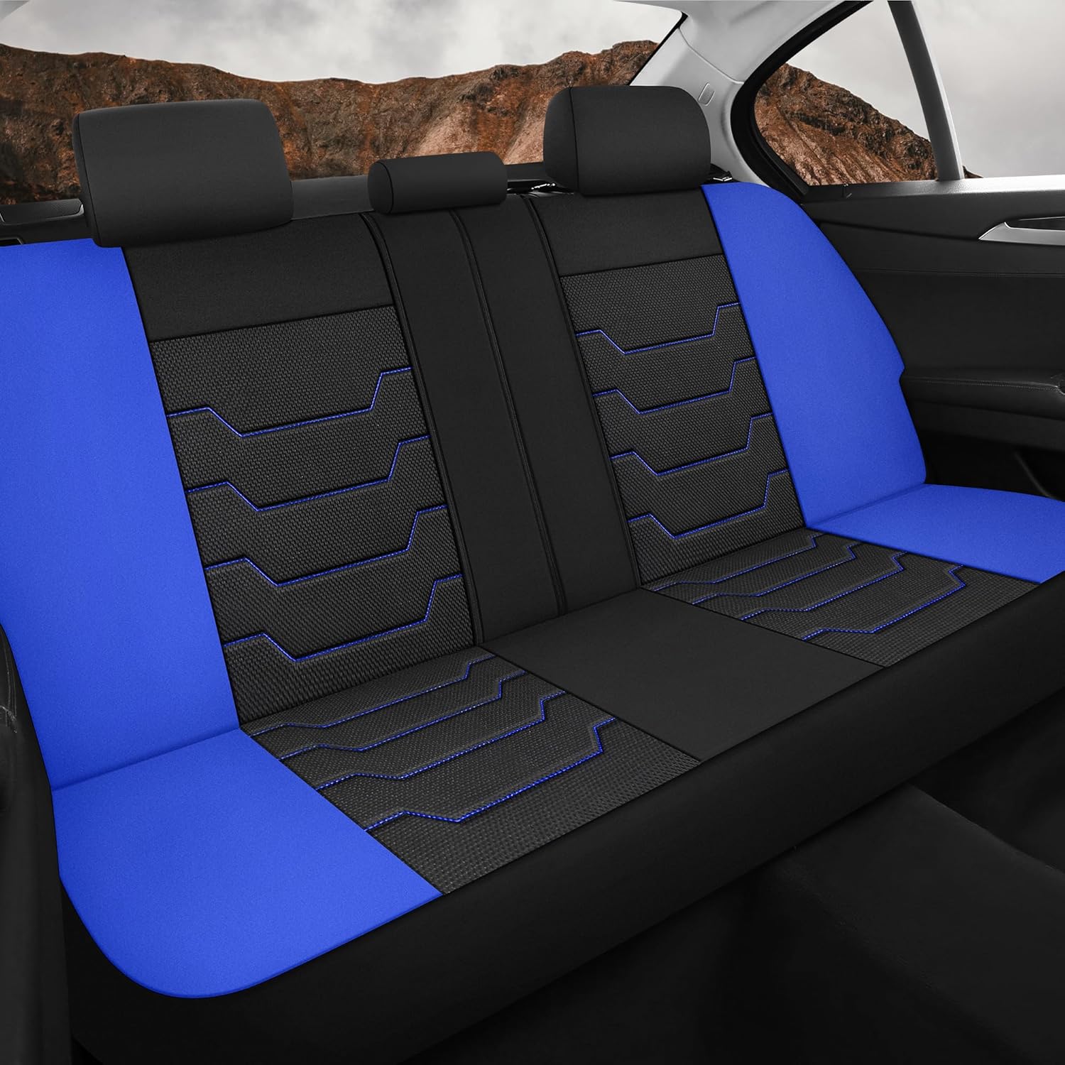 CAROMOP Breathable Car Seat Covers Full Seats,3D Air Mesh Cloth Seat Covers for Cars, Split Bench Compatible Car Interior Covers, Universal Fit Most Car Sedan Truck SUV(Black/Blue) - Image 3