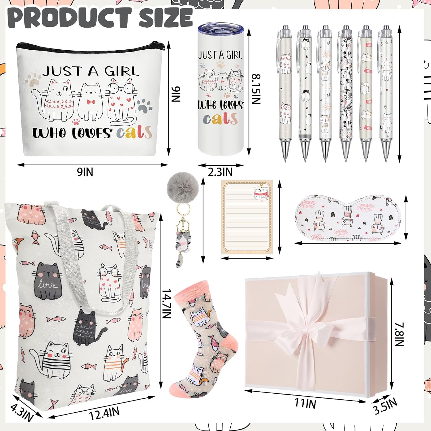 Wonderjune 14 Set Cat Lover Gift Basket, Cat Mom Gifts for Women Birthday Mother's Day Presents for Her Friends Mom Sister Wife Coworkers Daughter Aunt
