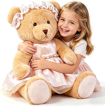 Big Teddy Bear Stuffed Animal with Clothes,27" Large Plush Toy with Dress,Giant Cuddly Soft Gift for Babies, Boys, Girls,Girlfriend on Christmas, Valentines Day