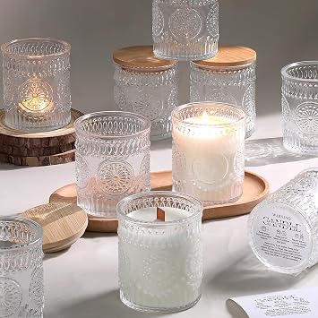 DARJEN 10 Pack Clear Candle Jars for Candle Making - 7.5 oz Empty Glass Candle Making Jars with Bamboo Lids and Labels, Candle Making Supplies Candle Containers for Home DIY |   - DIY