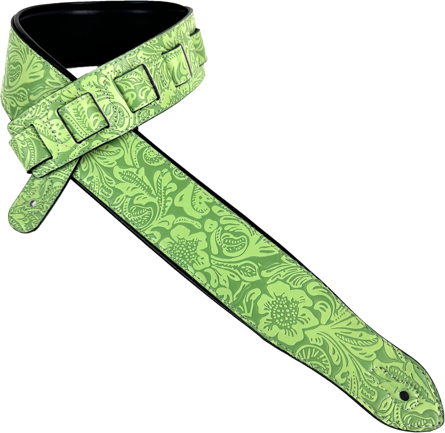 Walker And Williams G-977 Sea foam Green Embossed Guitar Strap with Western Sheridan Design And Padded Glove Leather Back For Acoustic, Electric, And Bass Guitars