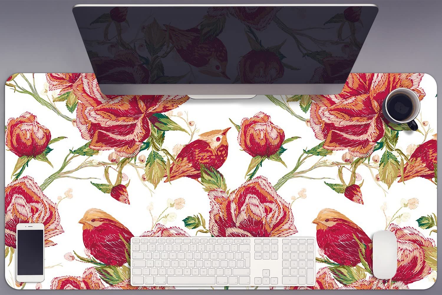 Sous-main bureau 90x45cm Decormat en vinyle avec design oiseaux rouges - 8