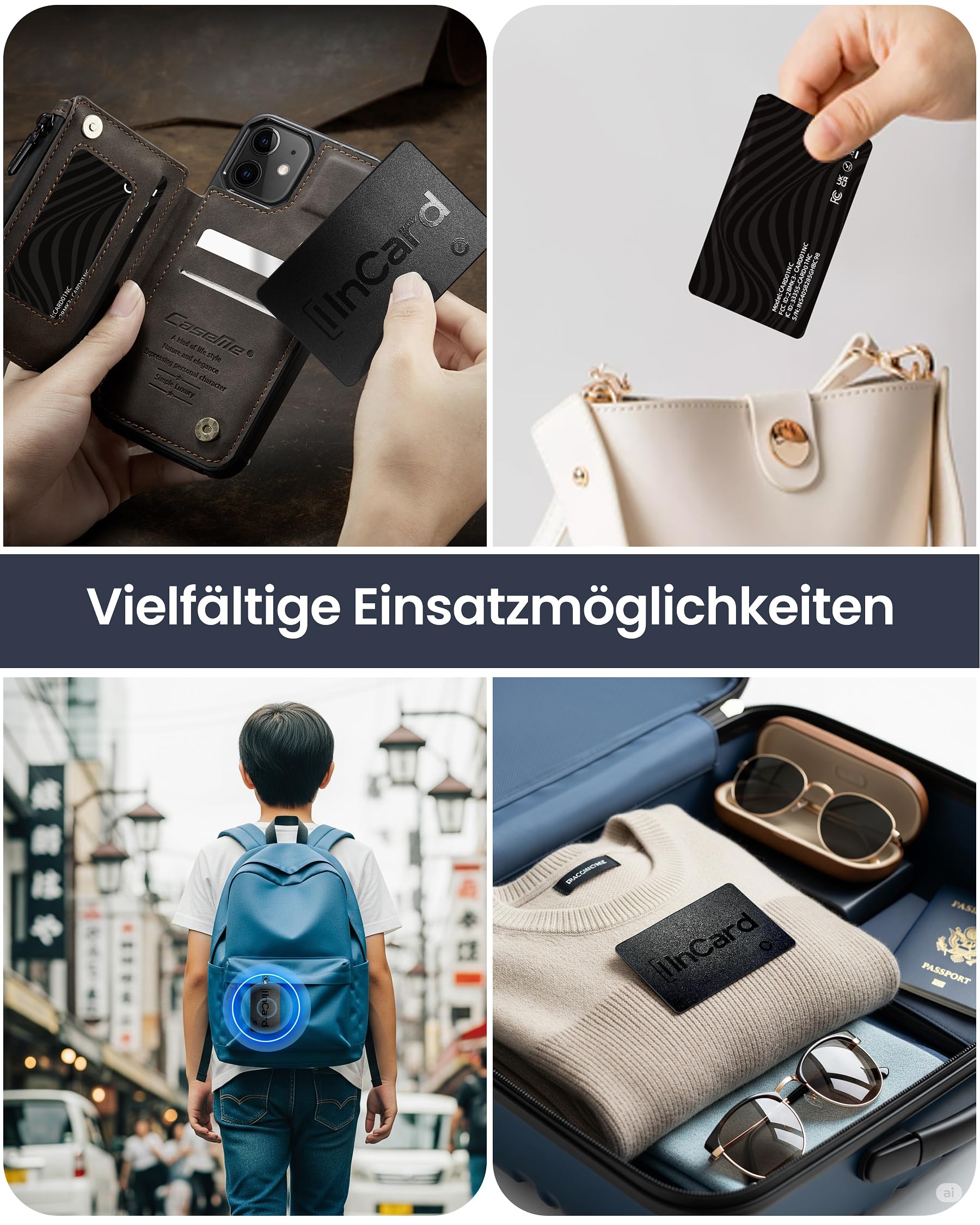 Wallet Tracker Card für sowohl Googles Find My Device als auch Apples Find My, mit 5-jähriger Akkulaufzeit und, wasserdichter Bluetooth-Tracker für Reisepass, Geldbörse, Taschen, 2er-Pack