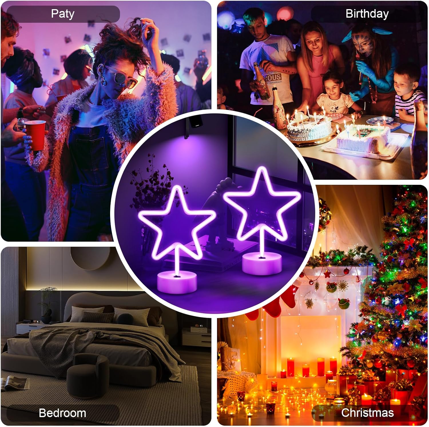 Star Purple Neon Sign, 2Pack Room Decor Neon Lights for Bedroom Girls, Battery Operated or USB Powered LED Purple Lamp for for Party, Birthday, Wedding, Holiday, Indoor,Outdoor, Valentine Gifts