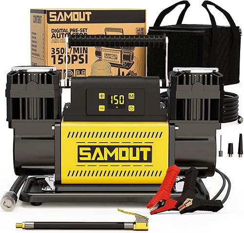SMAOUT - Compresor de aire digital de 12 V, inflador portátil para todo terreno 12.3 CFM, bomba de aire máximo 150 PSI para neumáticos de alta