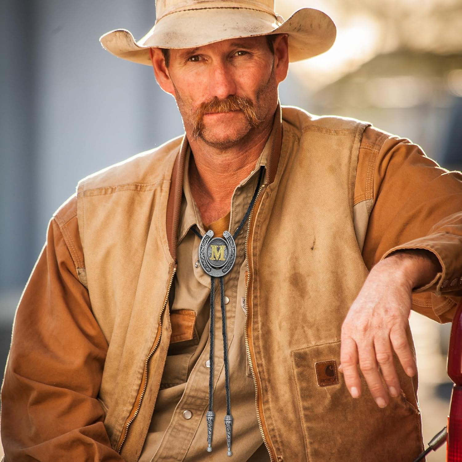 Bolo Tie for Men Western Tie Cowboy Initial Letter ABCDJMR to Z Brown Leather Necktie Bolo Ties for Women - Image 5