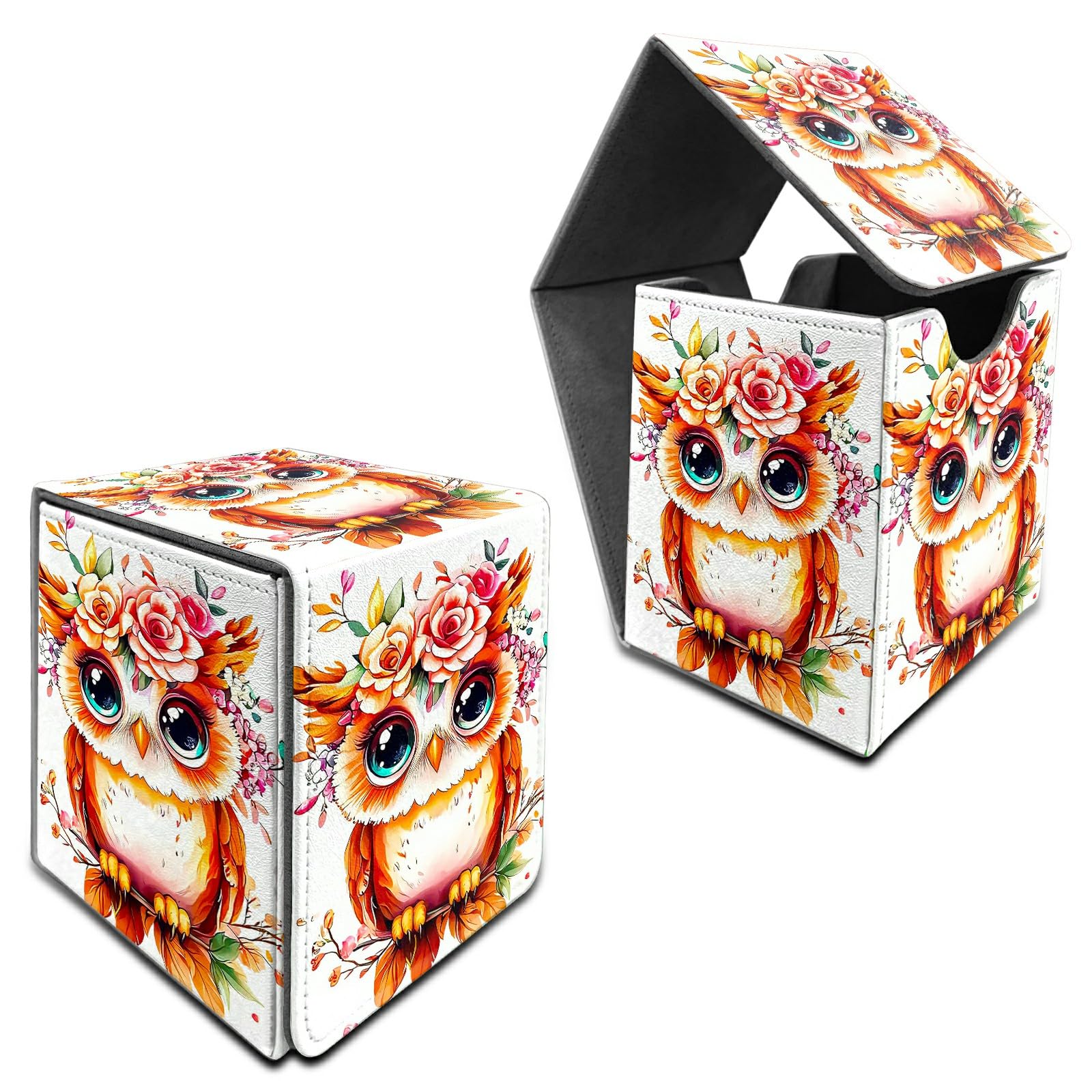 RWUTYTIUL Deck Box for MTG, Cards Storage Box Fits 120+ Sleeved, Leather Medium Size Strong Magnetic Closing Card Case for Board Games Magic TCG CCG Baseball Collection, Flower Baby Eagle