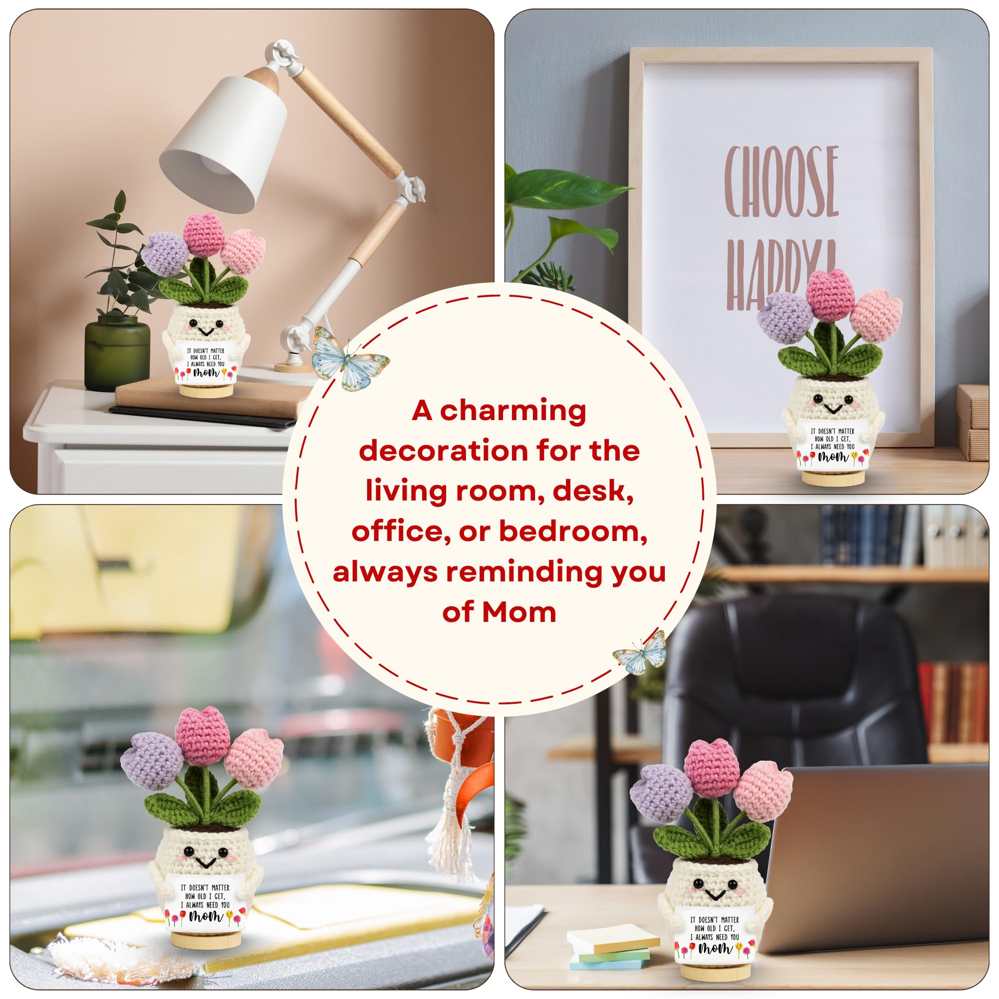 Gifts for Mom from Daughter Son - Cute Mothers Day, Birthday Gifts for Moms, Mother, Mama - 5.51'' x 4.13'' Mother's Day Knitted Positive Tulip Flowers Mom Crochet Doll