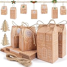 I LOVE MOM Advent Calendar for Filling, Advent Calendar with Number Stickers, Pack of 24 Christmas Party Gift Boxes for Hanging or Standing, Gingerbread House Decoration DIY (Gingerbread House)
