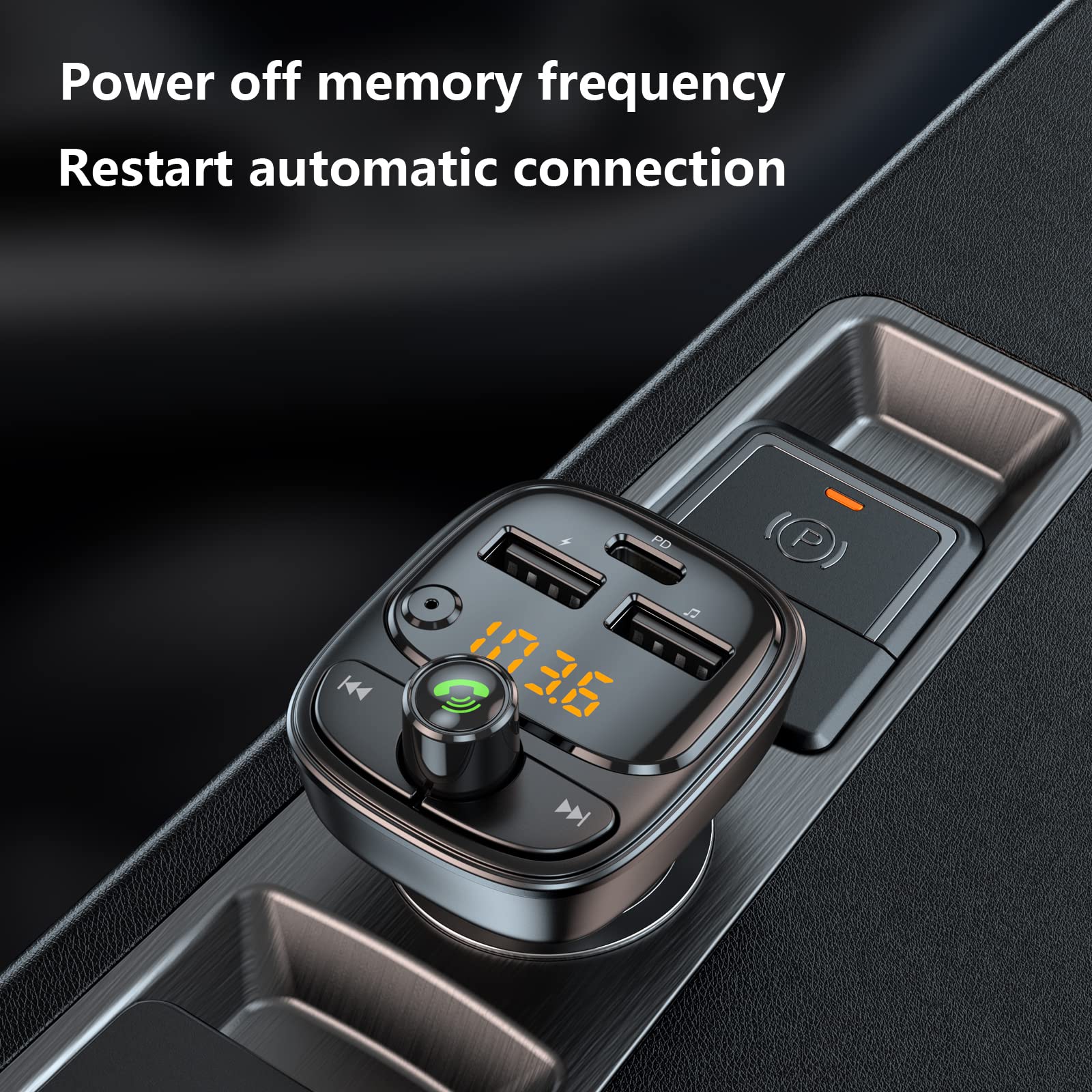 Transmisor FM Bluetooth 5.3, adaptador de coche, reproductor de MP3, radio inalámbrica, receptor de audio estéreo, llamadas manos libres, 42 W (PD 30 W y 12 W), cargador de coche USB C para iPhone