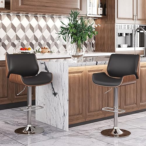 Miniatura 3 de AGQ Bar Stools Modern Pu Leather Swivel Adjustable Hydraulic Bar Stool Counter Height Stool Set of 2 (Black, Pack of 2)