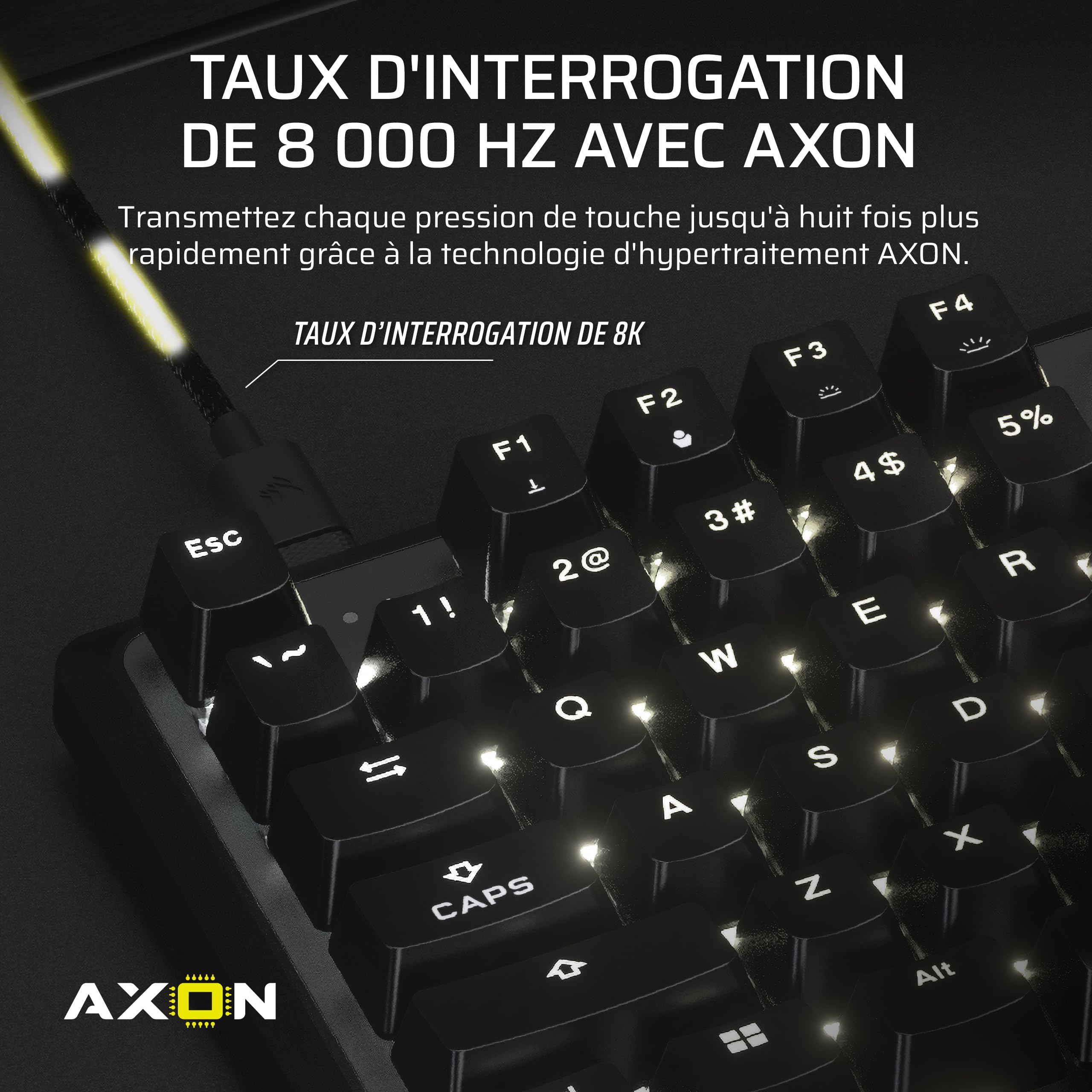 Corsair K70 Pro TKL RGB Clavier de Jeu Filaire Magnétique-Mécanique – Noir | Interrupteurs Ajustables MGX Hyperdrive à Effet Hall Pré-Lubrifiés, SOCD et Déclenchement Rapide Simultanés, 8000Hz, AZERTY