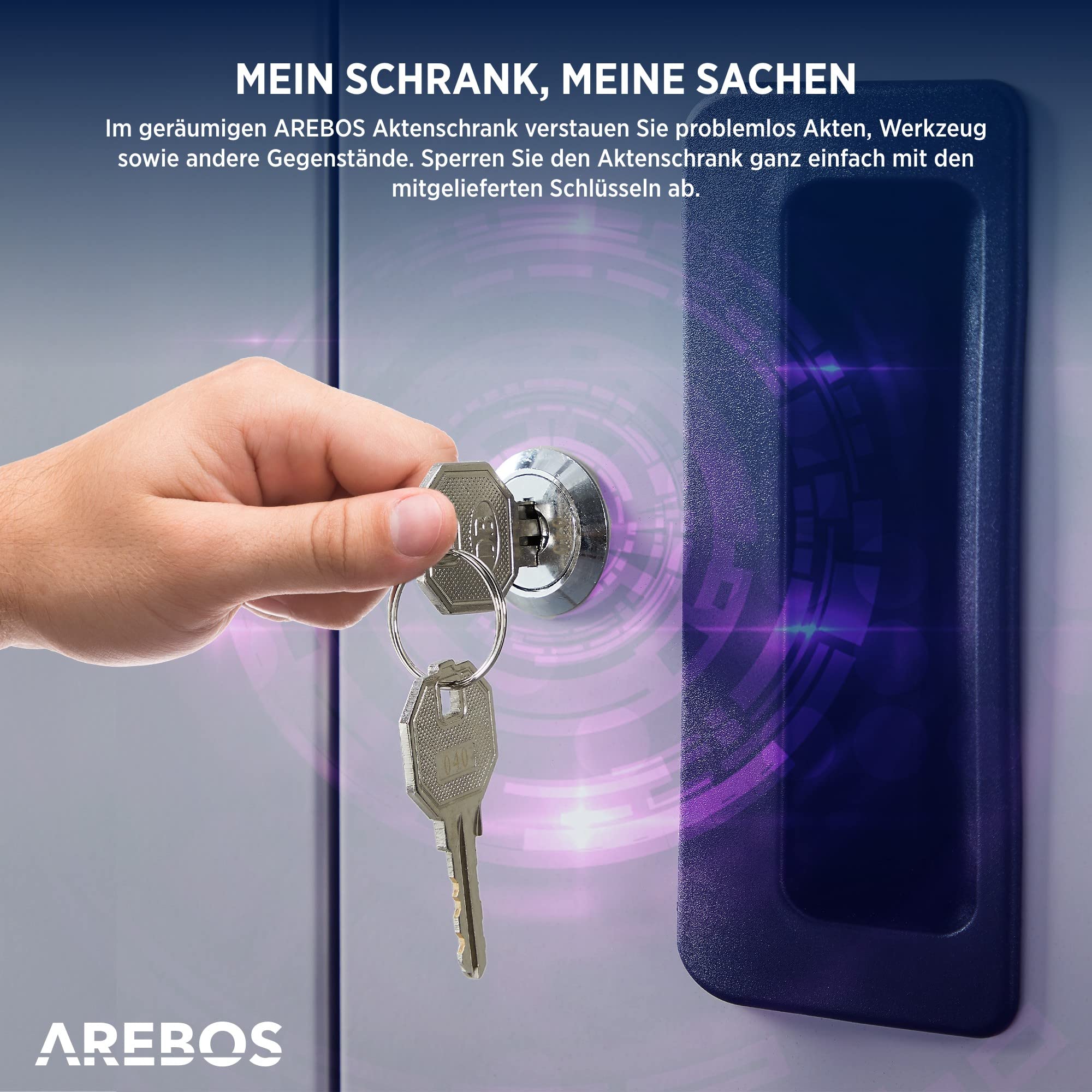 Arebos Aktenschrank Büroschrank | Grau | 195 x 40 x 90 cm | 2er Set | 4 Türen | mit Räder | Höhenverstellbare Einlegeböden | mit Zylinderschloss