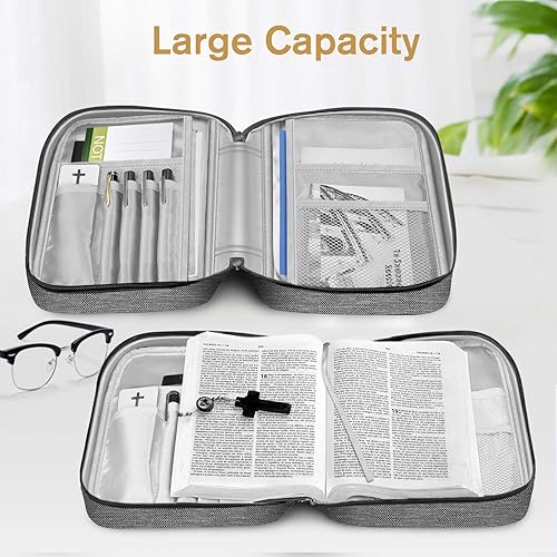 Miniatura 3 de FINPAC Funda gris para la Biblia con marcadores de versículos bíblicos marrones para hombres y mujeres