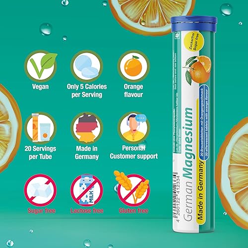 Miniatura 5 de T&D Magnesio alemán 200 mg - 40 tabletas efervescentes de bebida vegana - Sabor naranja - Hecho en Alemania