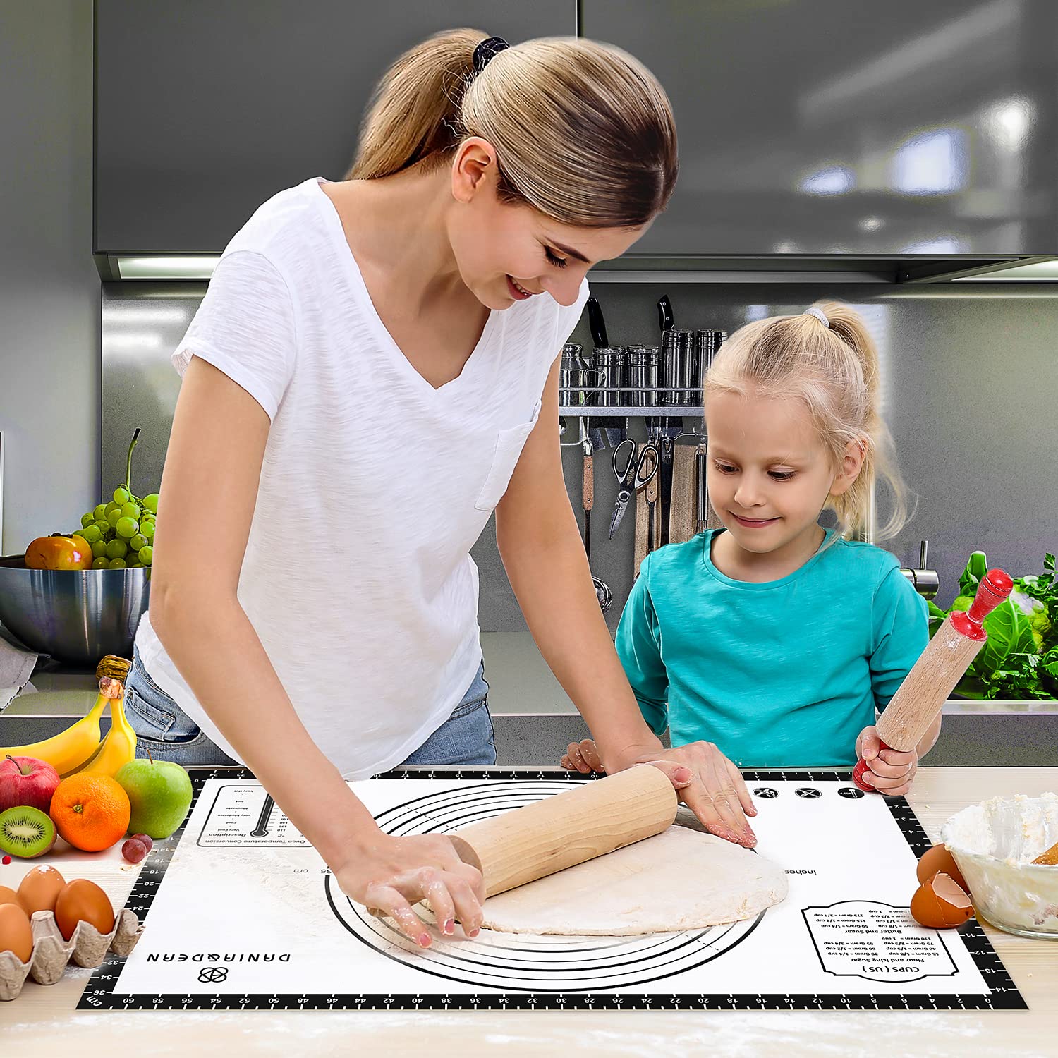 Tapete para repostería, 28 x 20 pulgadas, de silicona de grado alimenticio, extra grande, antiadherente, con medida para hacer galletas, macarones, pan y pastelería