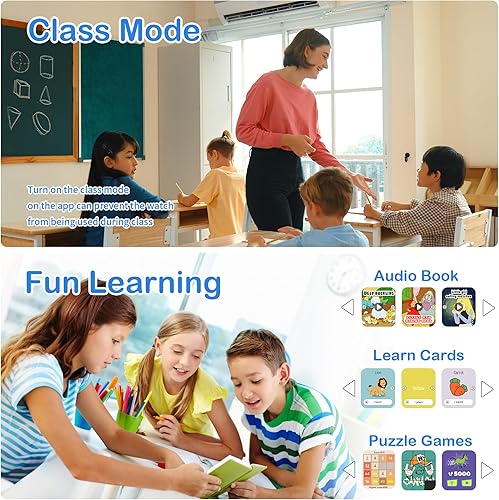 Miniatura 9 de Reloj inteligente para niños de 1.85 pulgadas con rastreador de fitness, modos deportivos impermeables IP68, monitor de frecuencia cardíaca, botón