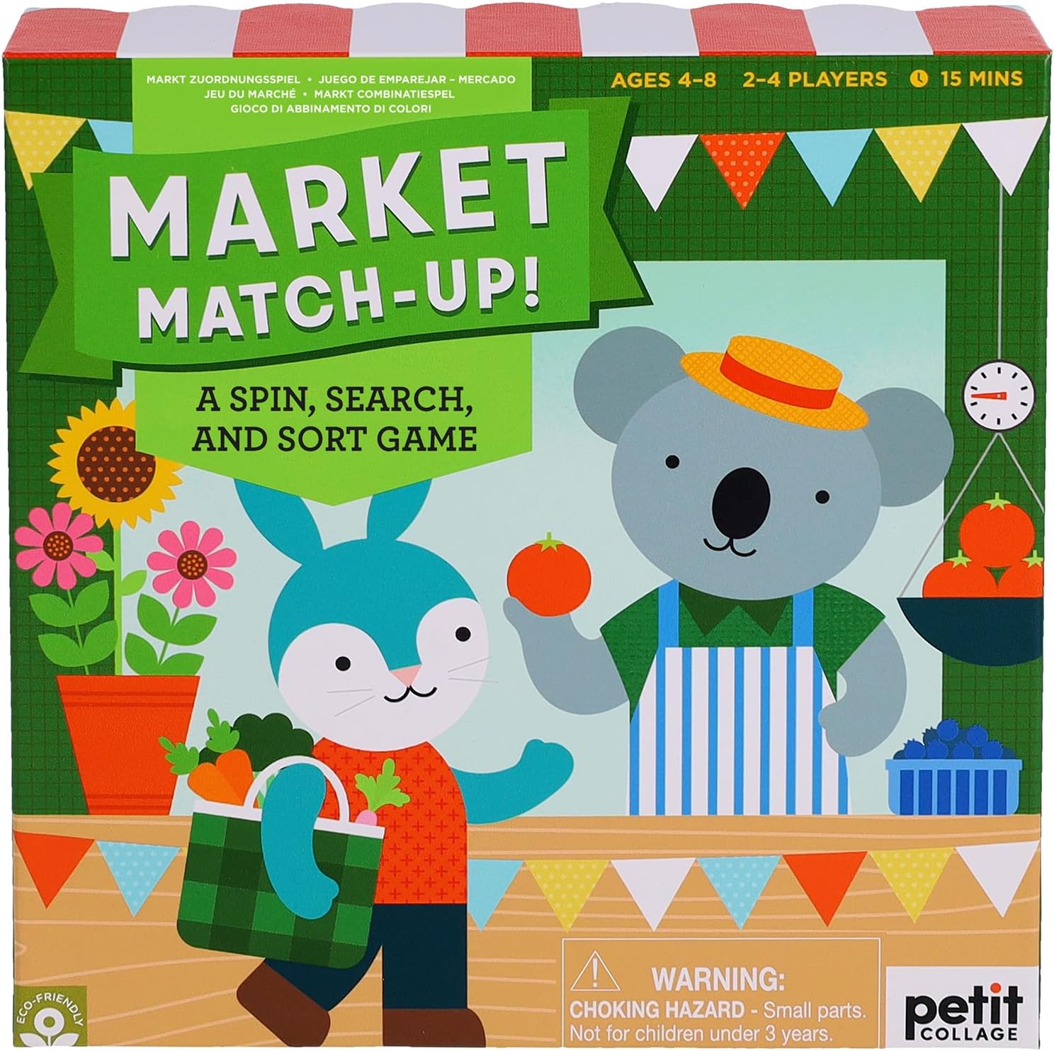 Petit Collage: Market Match-Up!- A Spin, Search, and Sort Game | Collect As Many Treats from the Market as You Can | for Ages 4+ and Made with 75% Recycled Materials