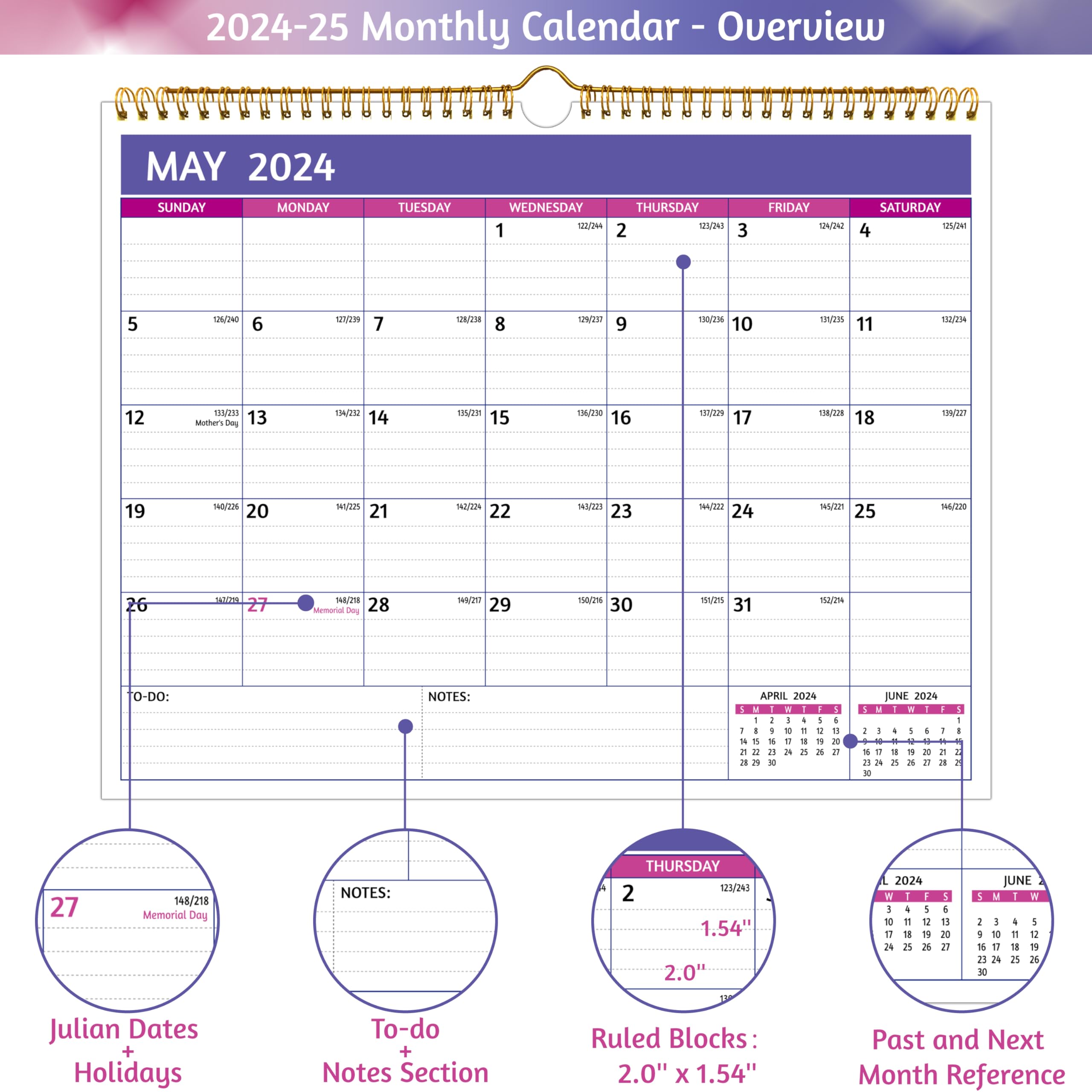 24-25 wall calendar, Horizontal, Purple : Amazon.in: Office Products