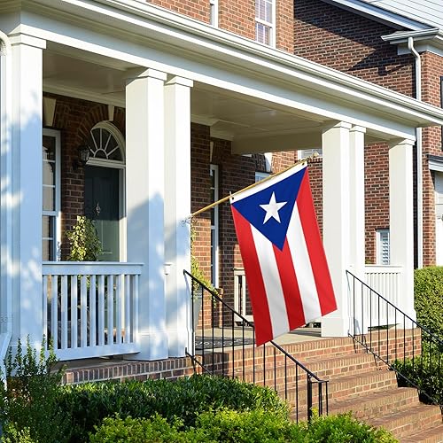 Miniatura 5 de Bandera de Puerto Rico de 3 x 5 pies para exteriores, tela de poliéster 210D resistente  Estrella bordada y cuatro filas cosidas extremos con 2