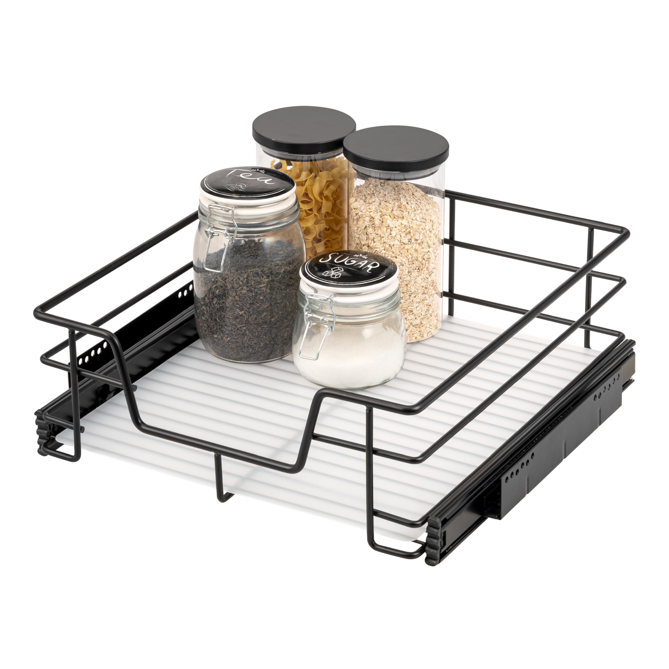 bremermann telescopic drawer 50 cm with shelf, for retrofitting, with ball-bearing telescopic runners, ideal for kitchen, bathroom & bedroom, made of metal (Black)