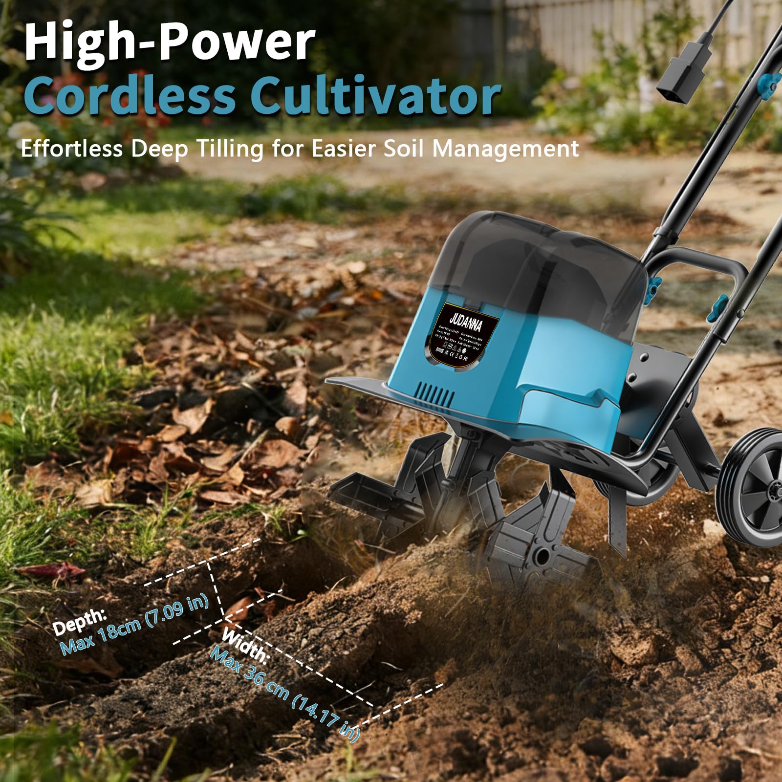 Batería de jardín para Makita batería de 18 V, fresadora eléctrica de jardín, motoazada, 36 cm de ancho de trabajo, 18 cm de profundidad de trabajo, motor sin escobillas de 1600 W (sin batería)