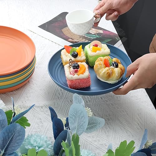 Miniatura 6 de BUSOKIP Juego de 8 platos de paja de trigo de 10 pulgadas de profundidad, platos de plástico ligeros e irrompibles, reutilizables, aptos para