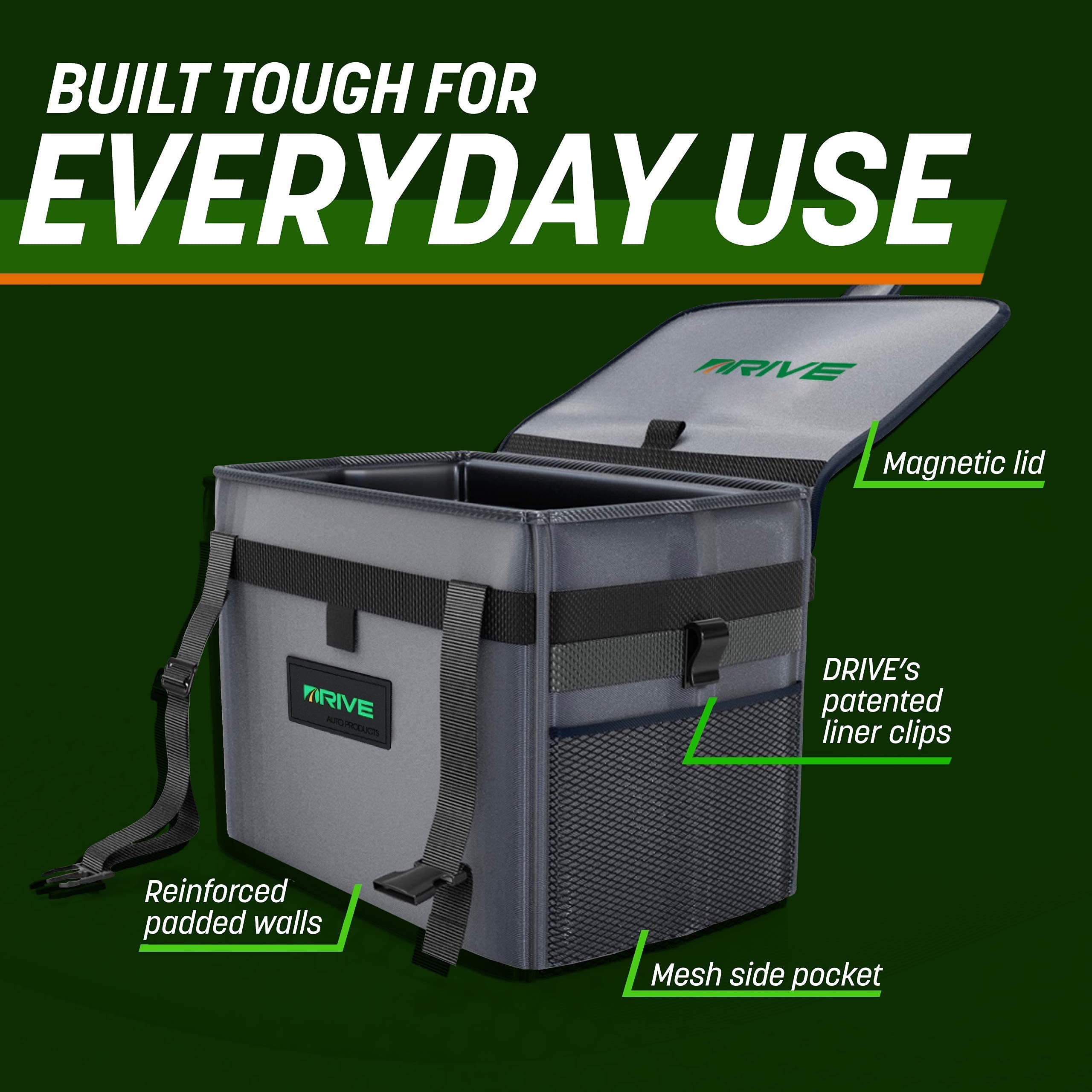 Drive Auto Car Trash Can Collapsible, Leakproof Garbage Bin with Adjustable Strap and 20 Trash