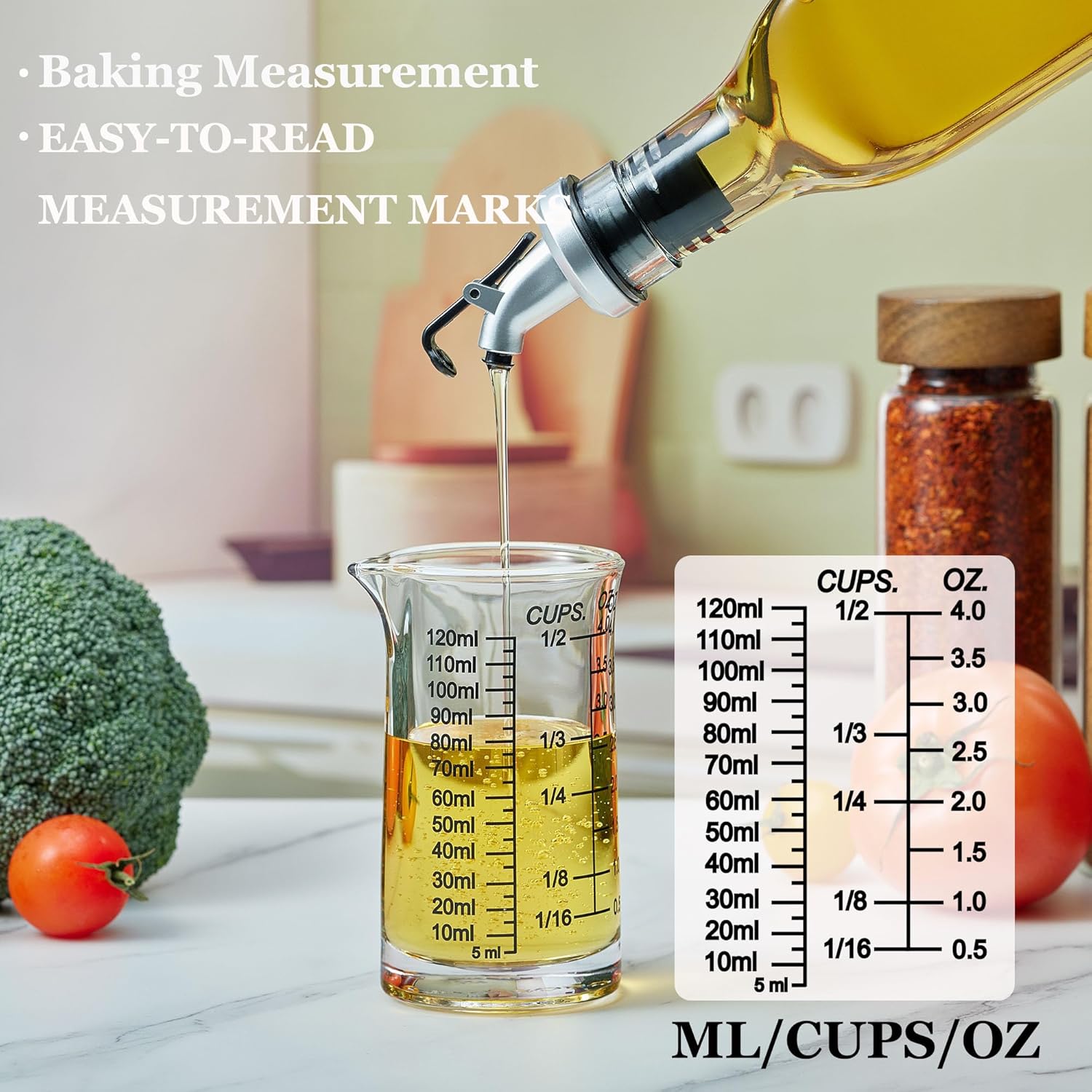 Ackers 4oz Glass Measuring Cup – Shot Glass with Ounce,Ml,Cups Markings for Kitchen & Bar(Pack of 2)