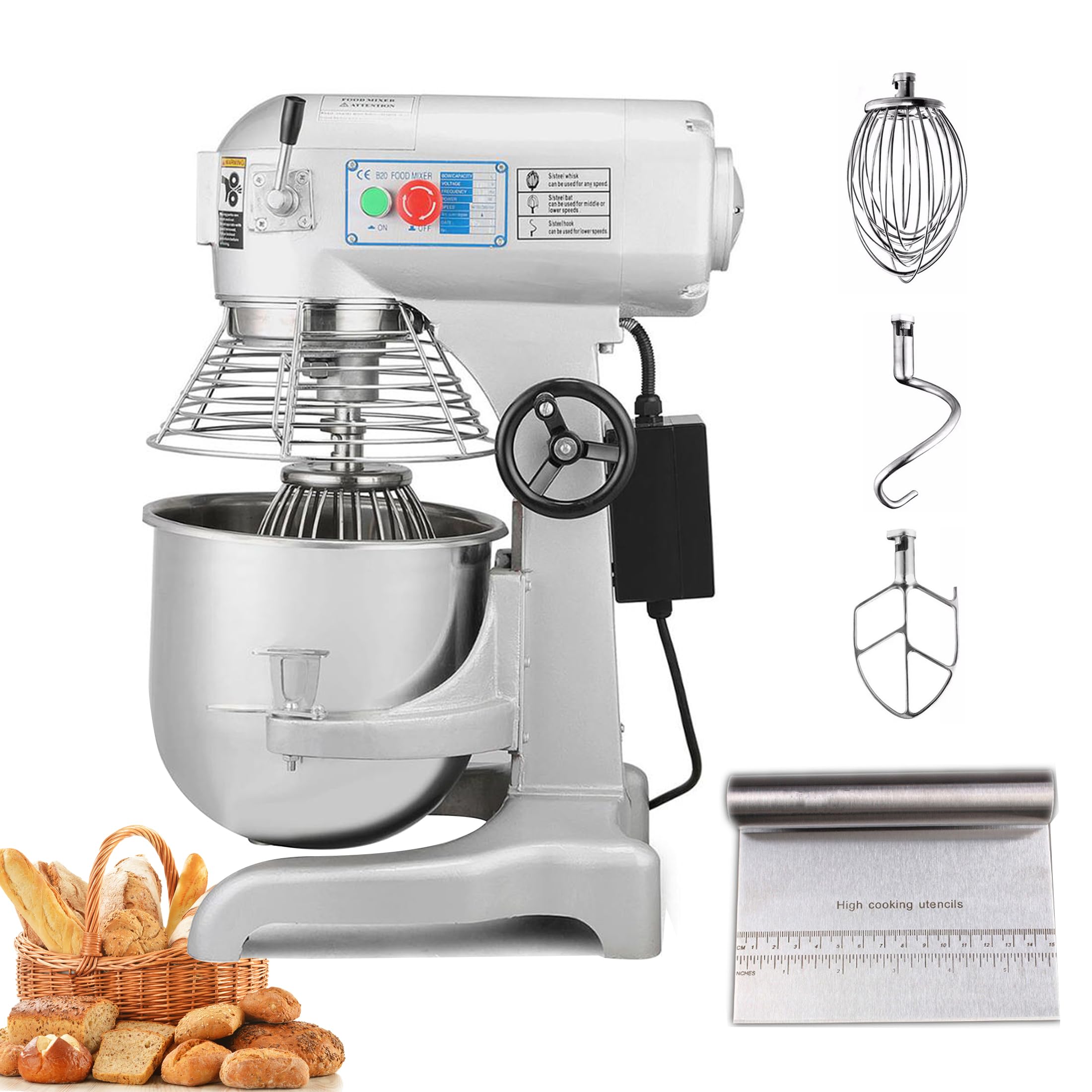 INTSUPERMAI Commercial Food Mixer 11QT Dough Kneading Machine Electric Dough Stand Mixer Food Dough Mixer with Stainless Steel Scraper Baking Equipment 110V