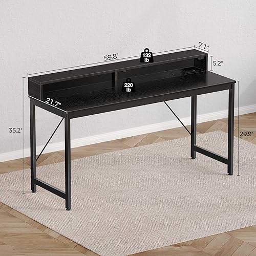 Miniatura 3 de Rolanstar Escritorio para computadora de 59 pulgadas con luces LED y tomas de corriente, escritorio de oficina en casa con estante para monitor,