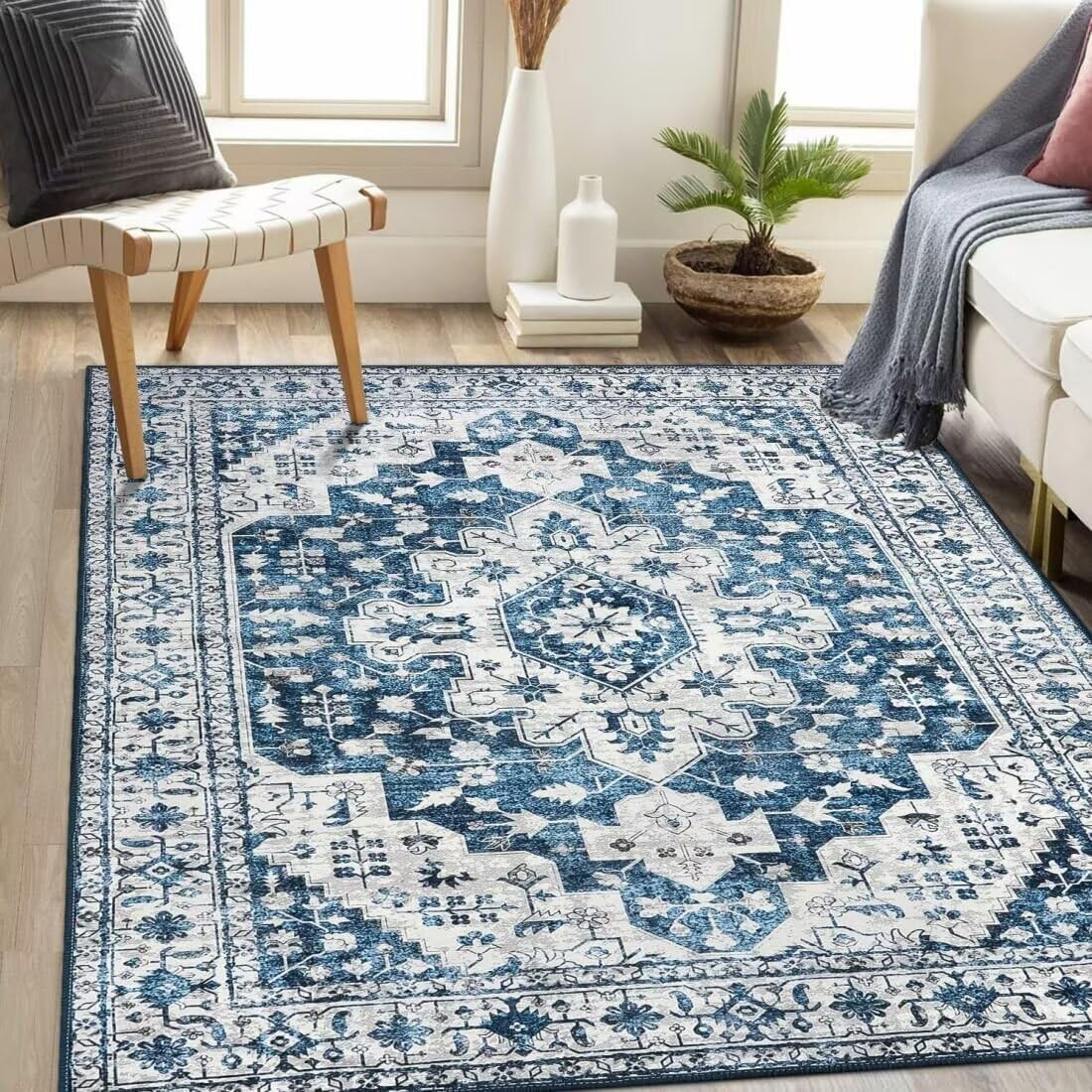 Tapis cuisine antidérapant 60x90cm bleu à motif végétal