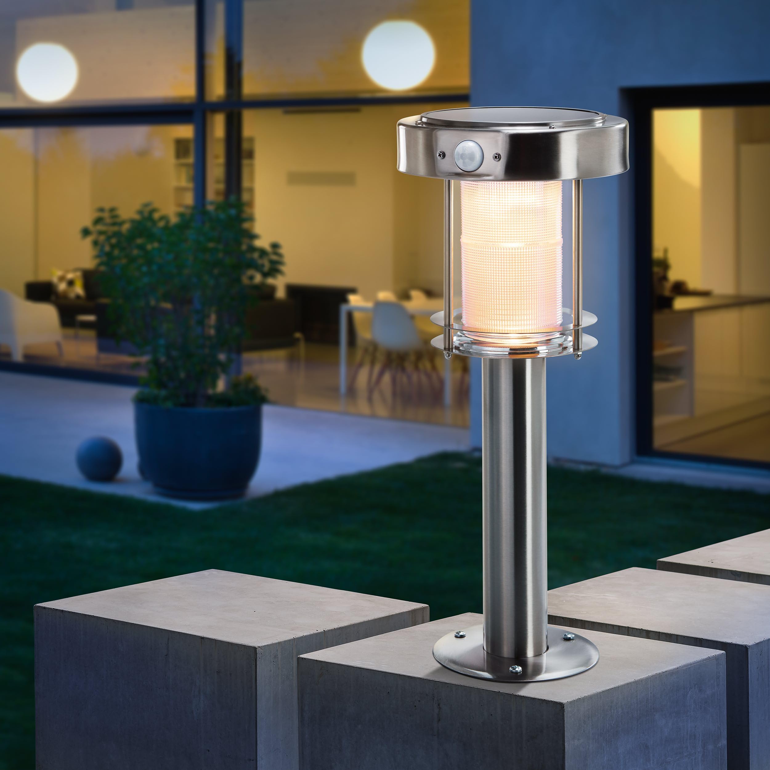 esotec Solar Wegeleuchte mit Bewegungsmelder ANCONA, Sockelleuchte, Gartenbeleuchtung, Edelstahl Pollerleuchte, Duo Color warmweiß/kaltweiß, H=42,5cm, 102536