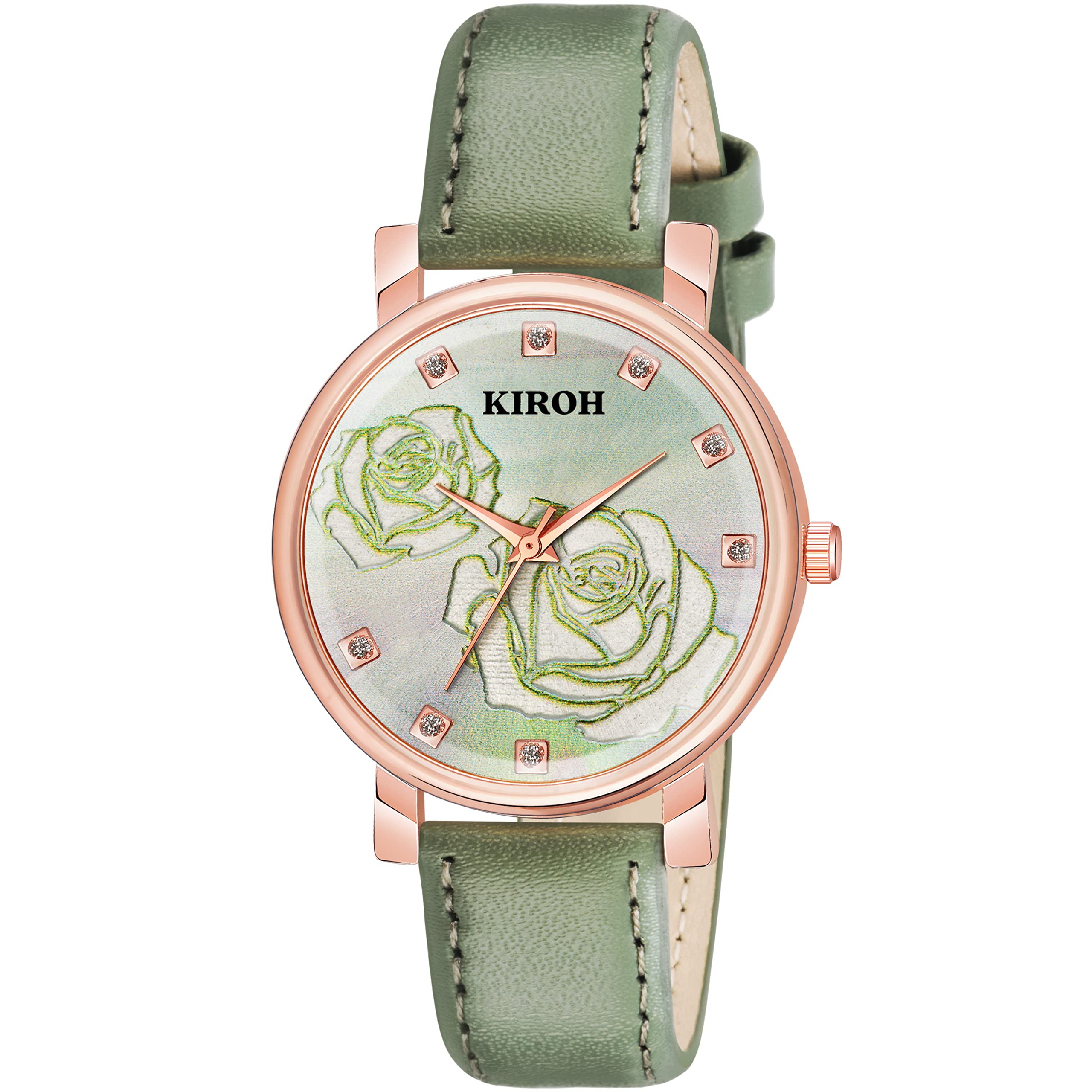 KIROH Analogue Rose Flower Dial Unique Designer Leather Strap Womens and Girls Watch (Green) (B0BLC1CW8Y) Amazon Price History, Amazon Price Tracker