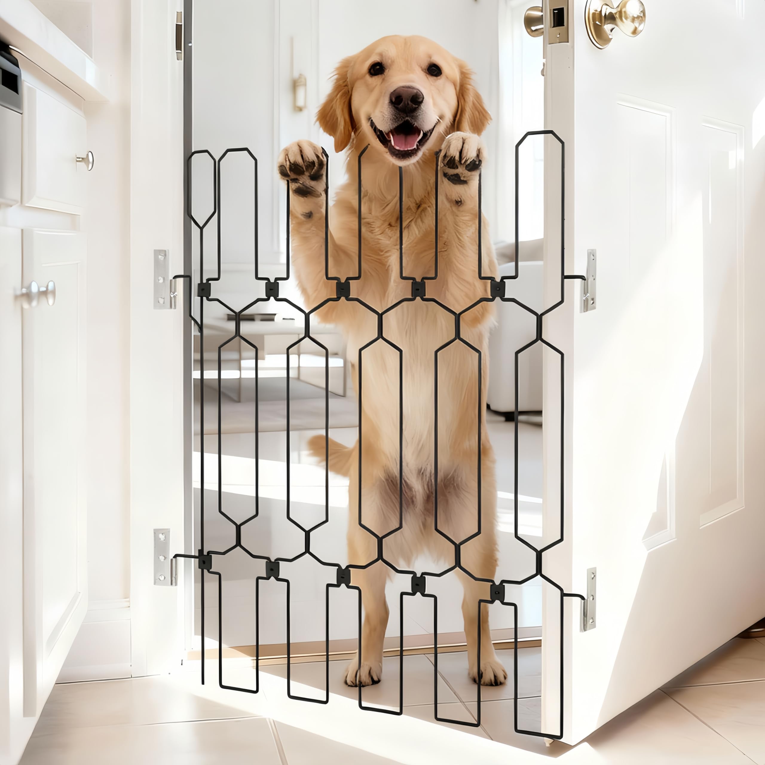 Photo 1 of brenzo Retractable Dog Gate for Front Door, Sturdy Chew-Resistant Metal Pet Barrier with Adjustable Safety Gate for Doorways, Stairs, Hallway, Kitchen, Easy Installation, 30.7" Tall x 30.7" Wide