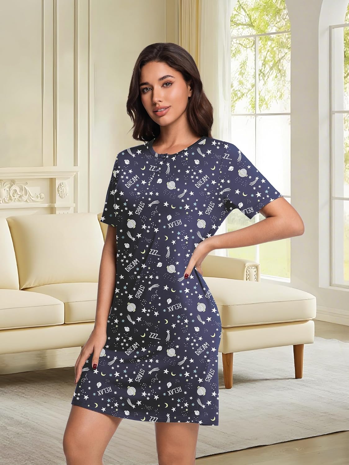 Women's Short Sleeve Nightshirt Nightgowns for Sleep Lounge Pajama dress sleepwear for Women - Image 3