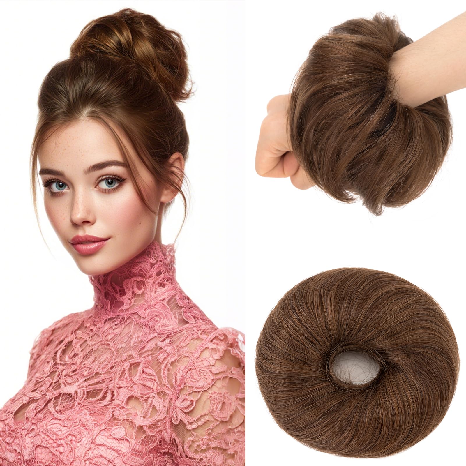 Elailite Hair Pieces For Women Straight Bun Real Hair Human Hair Smooth Neat Hair Covered Scrunchies Donuts Updo Chignon