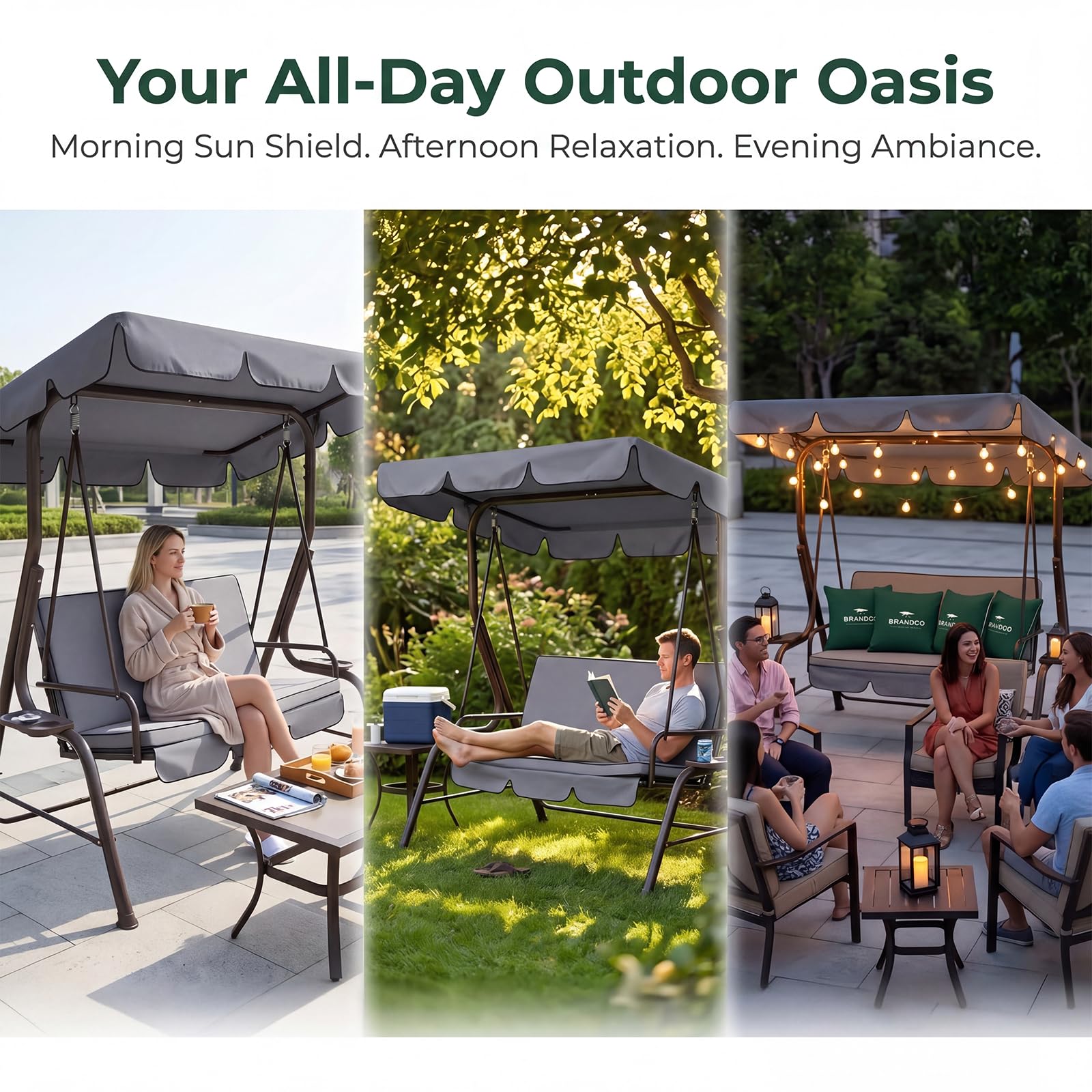 Toit de Rechange pour Balancelle de Jardin 210 x 145 x 18CM, Auvent Imperméable de Rechange, Bâche de Toit pour Balancelle de Jardin, pour Balancelle Hollywoodienne, Gris, Anti-UV