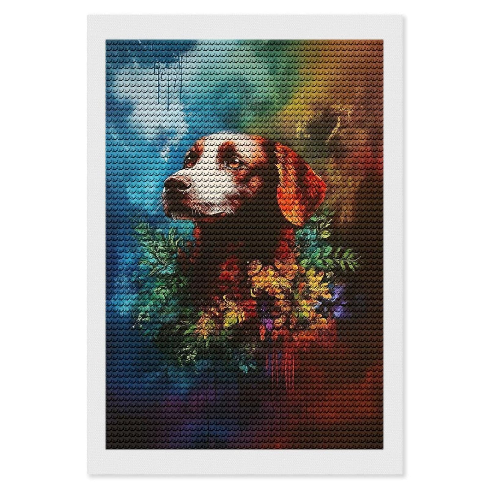 Junmoney Dog Portrait with Flowers Diamond Painting Set 8"x12", Stress Relief Craft, Easy to Enjoy, Vintage Style Decor, Festive Craft Gift