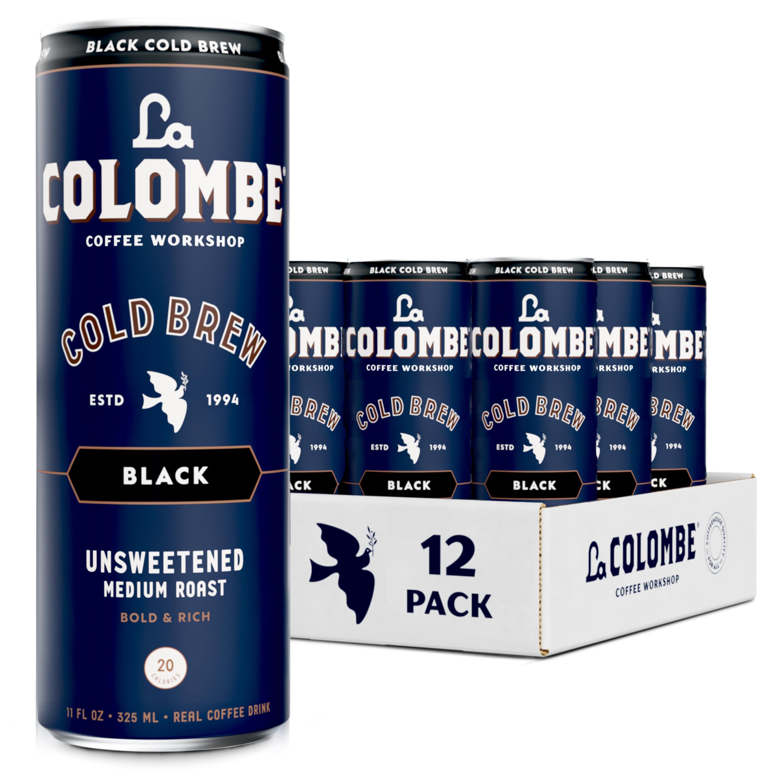 La Colombe Coffee, Cold Brew Black, Unsweetened, 11 fl oz Cans (Pack of 12), Coffeehouse Quality, Natural Sweetness, Specialty Grade Coffee Beans, Ready-to-Drink On-the-Go