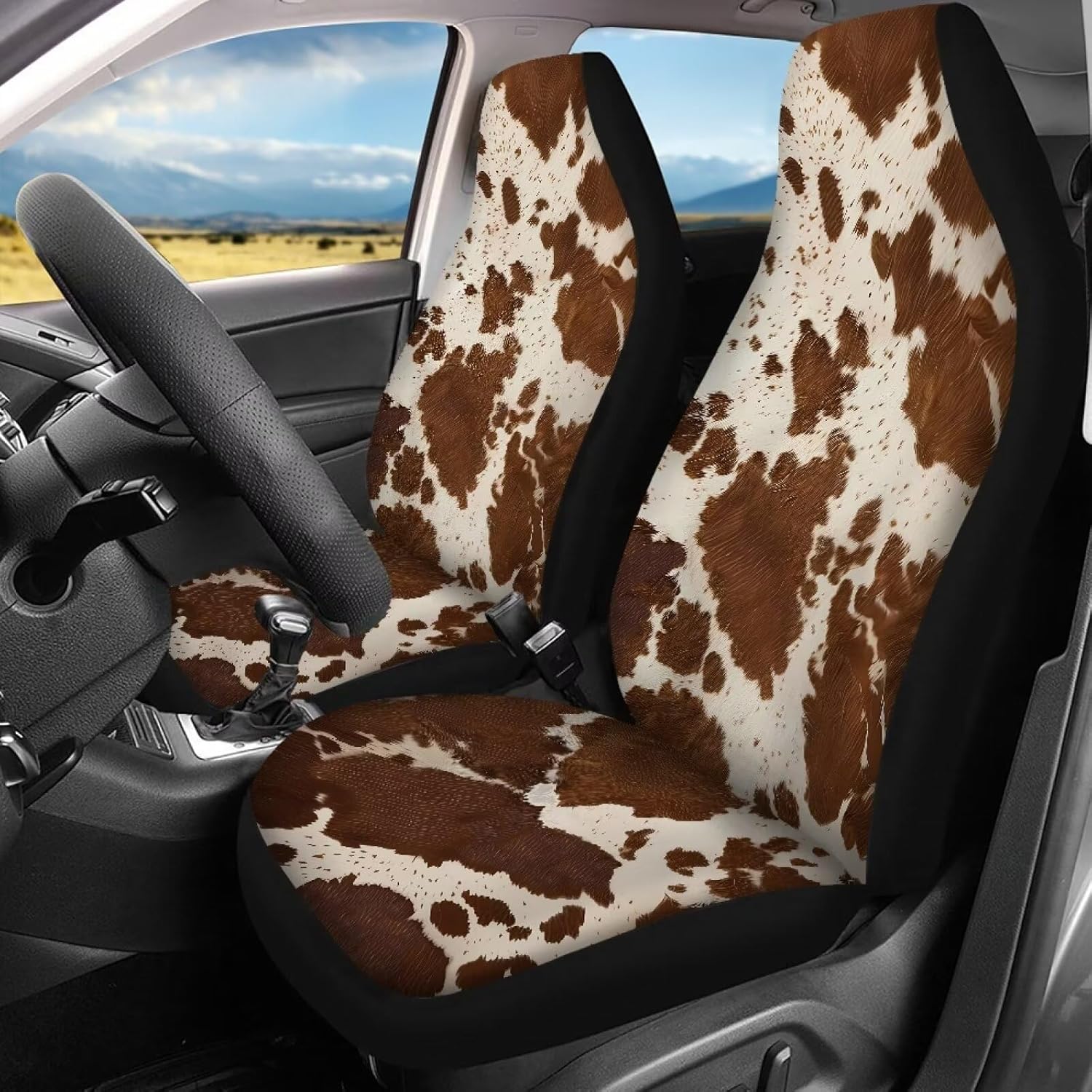 4 Piece Car Seat Covers for Front and Rear Retro Brown Cow Pattern Automotive Seat Covers Seat Protector Vehicle Interior Decoration Universal Fit Car Van Truck Sedan