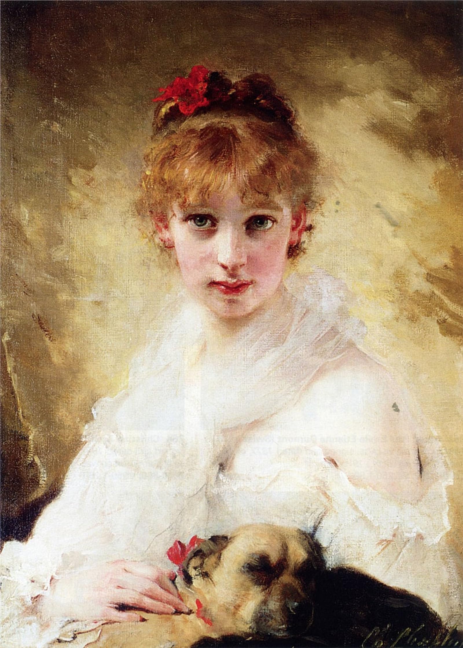 ARTXLXXBN Famous Painting Art Wall Decor Abstract Art Picture Her Favourite Dog by Charles Joshua Chaplin Animal Pictures for Home Decor 60x90cm