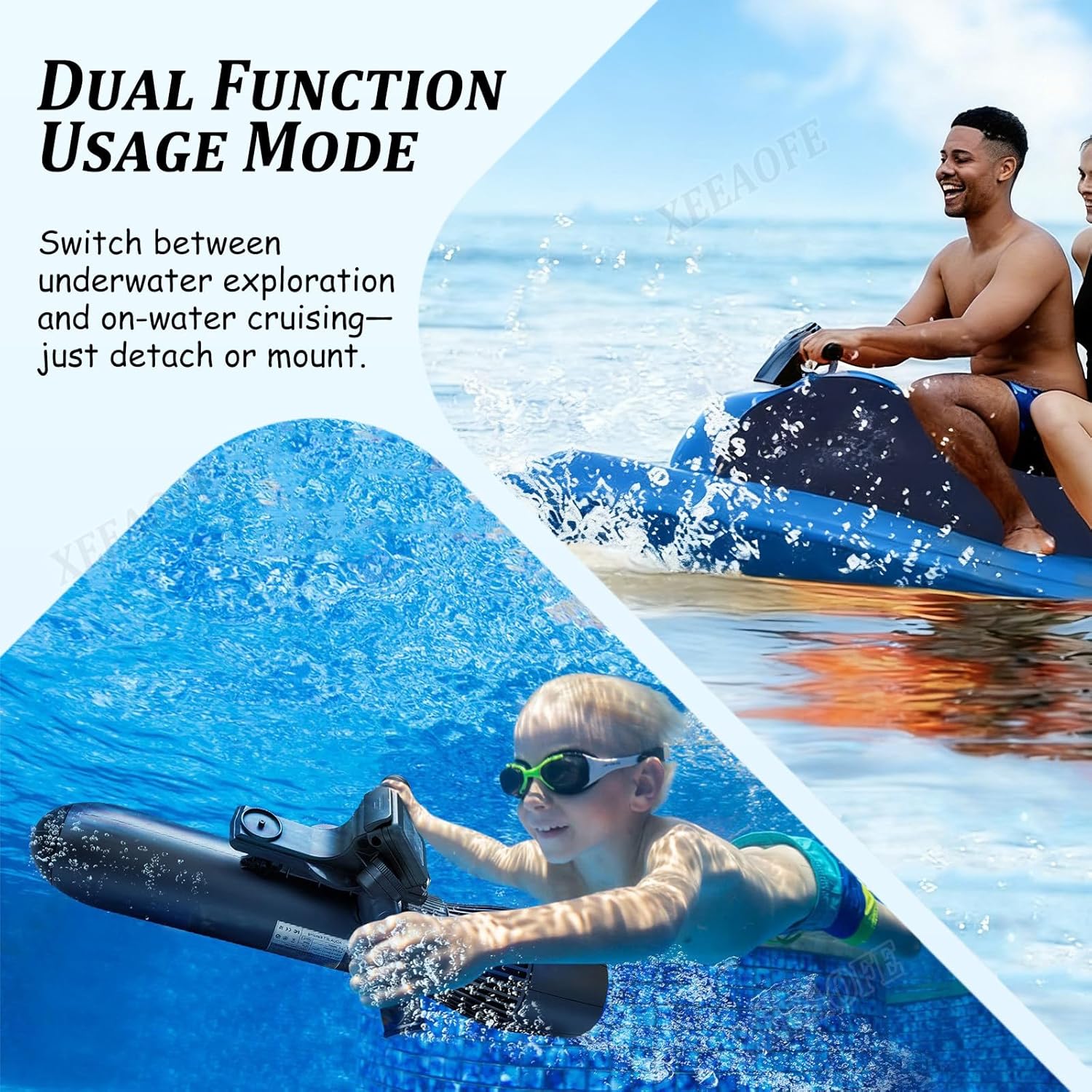 Electric Underwater Scooter, 500W-700W Brushless Inflatable Jet Ski with 10/16Ah, 3-9, 3-11km/h Speed, Foldable Motorboat for Adults & Kids Swimming and Diving 500W16A