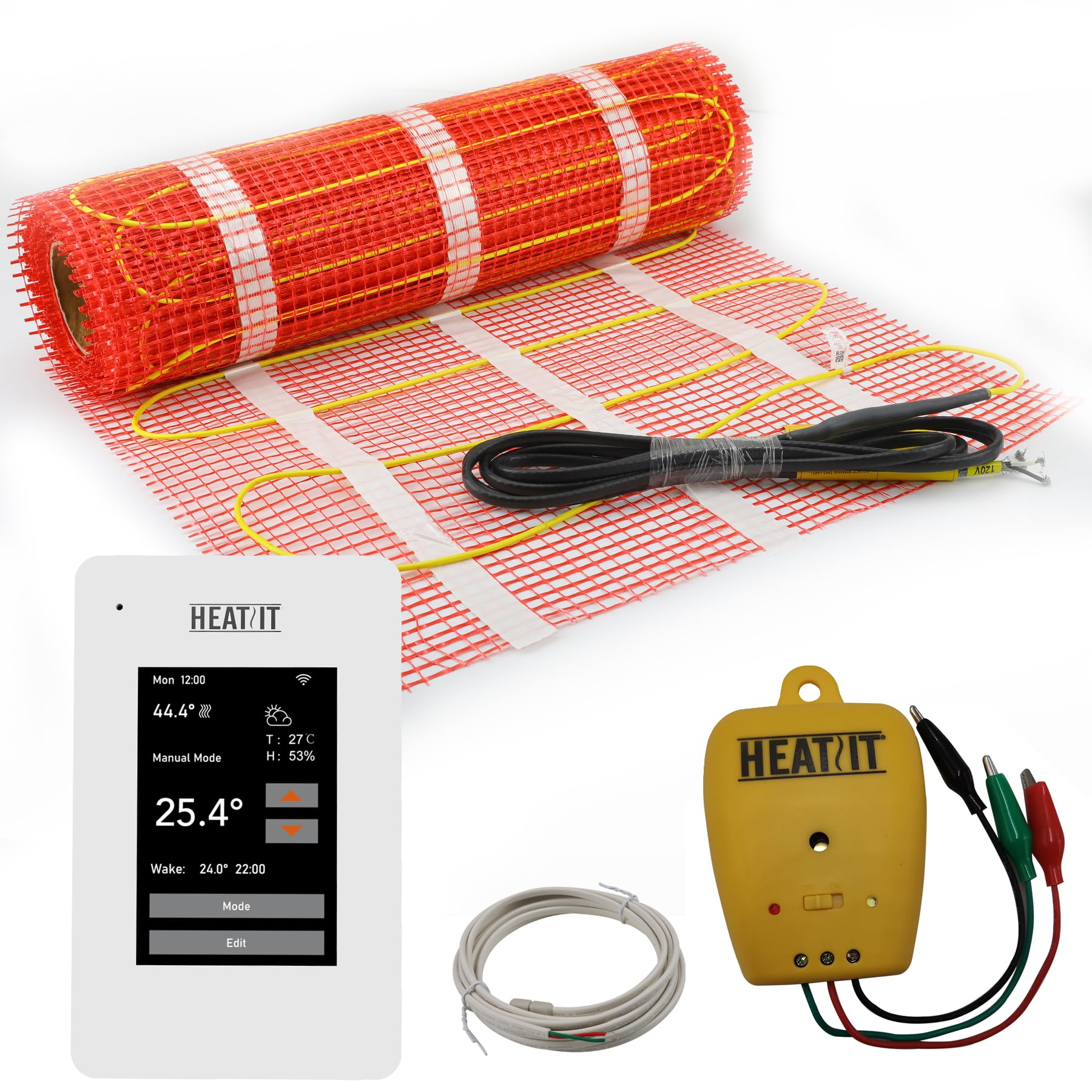 100 sqft HEATIT Warmmat Electric Radiant Self-adhesive Floor Heat Heating System & ET-7AW Thermostat & Alarm Monitor