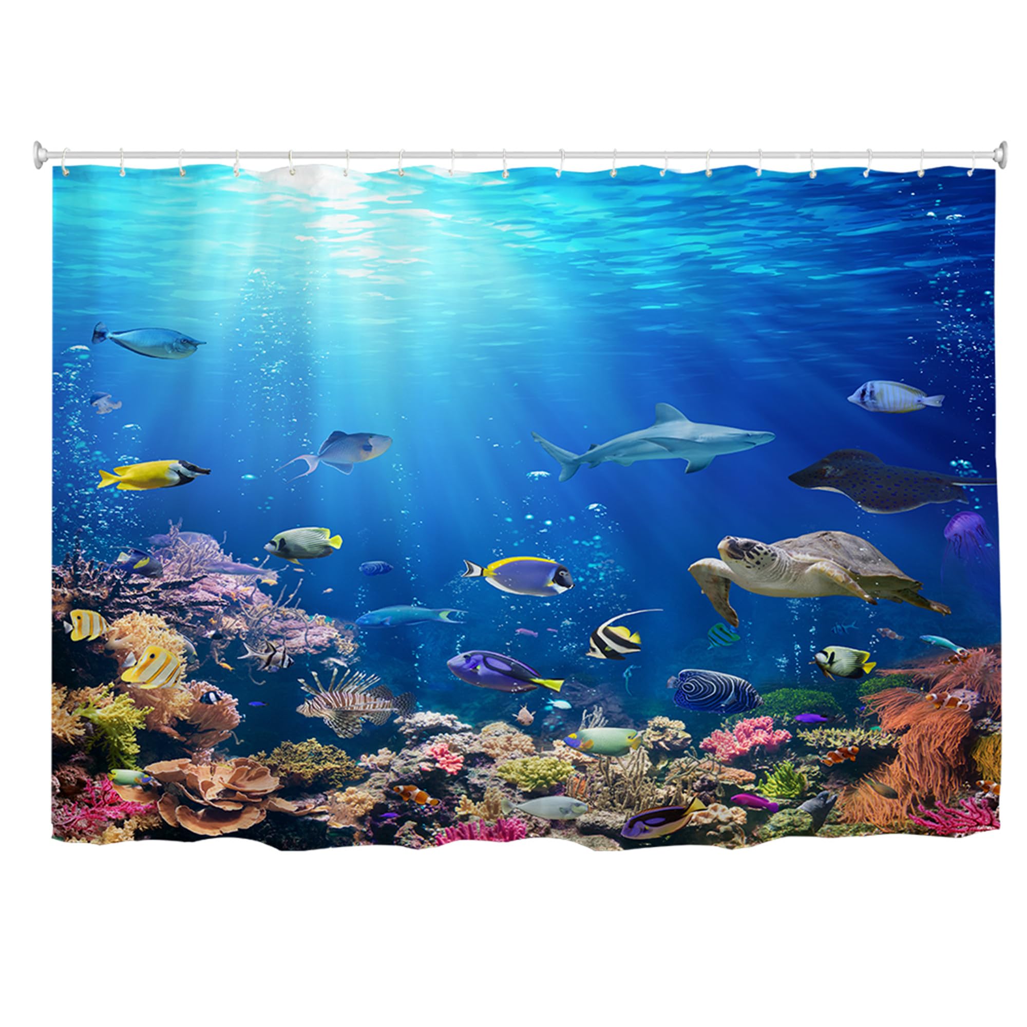 Tenda da doccia extra larga 240x180 cm, mondo sottomarino oceanico, pesci tropicali, antimuffa, tessuto impermeabile, tende da bagno per bagno con 18 ganci, blu brillante,