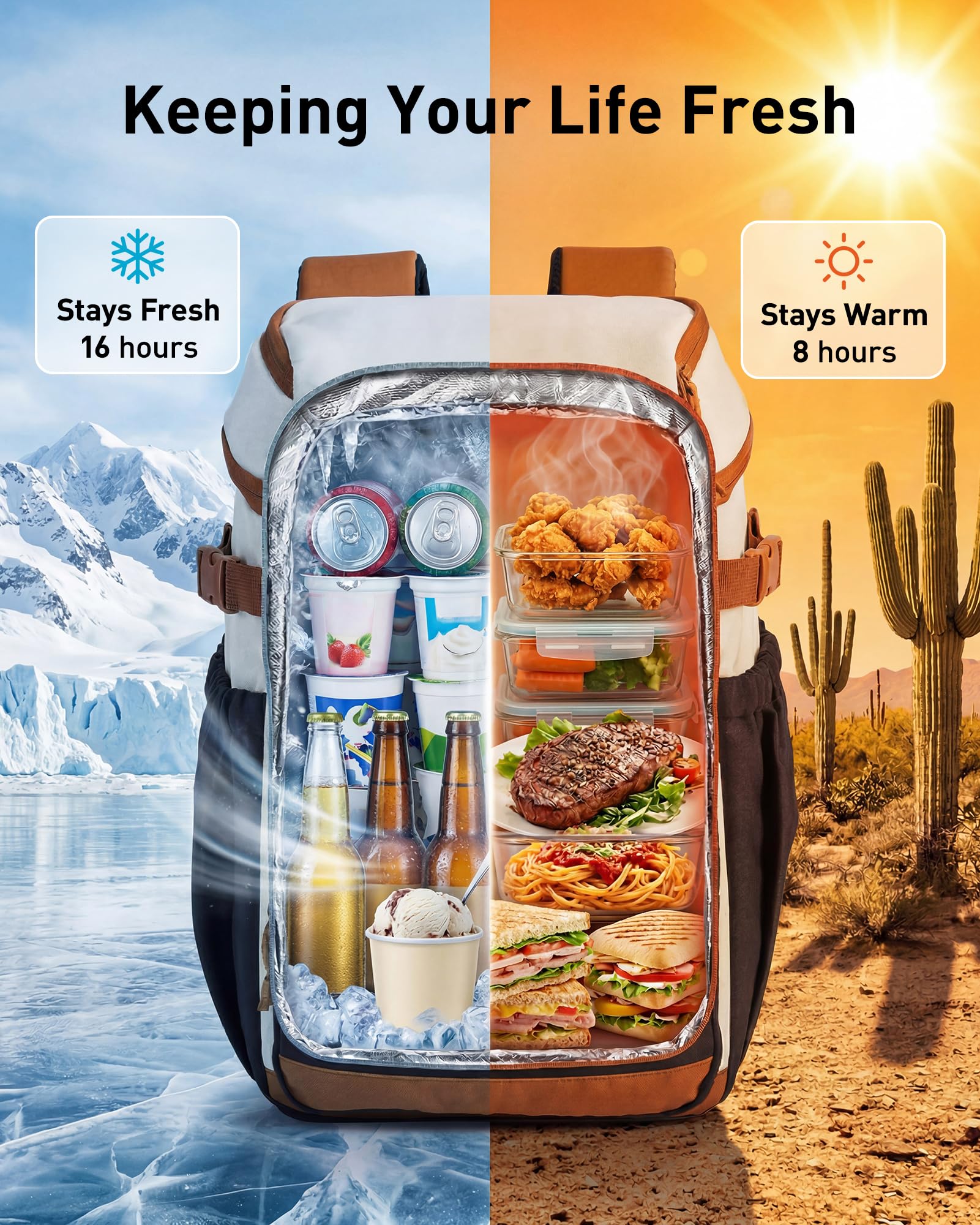 TOURIT Isolierter Kühlrucksack 30 Dosen, Auslaufsichere Lunch Kühltasche mit Zwei Fächern Leichter, wasserdichter Kühlrucksack für Damen und Herren Ideal für Strand, Camping, Picknick, Wandern Reisen
